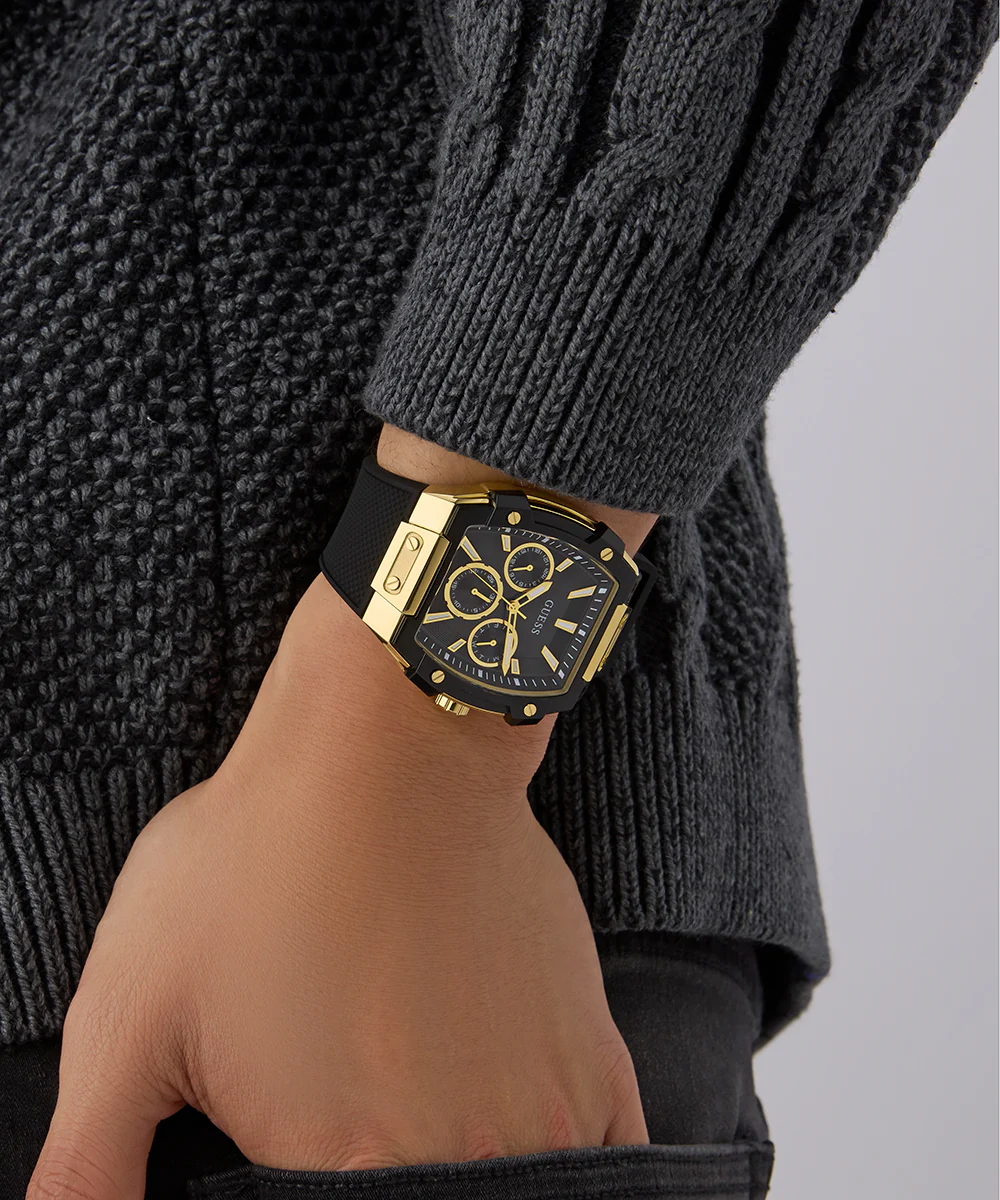 GUESS Mens Black Gold Tone Multi-function Watch - Image 6