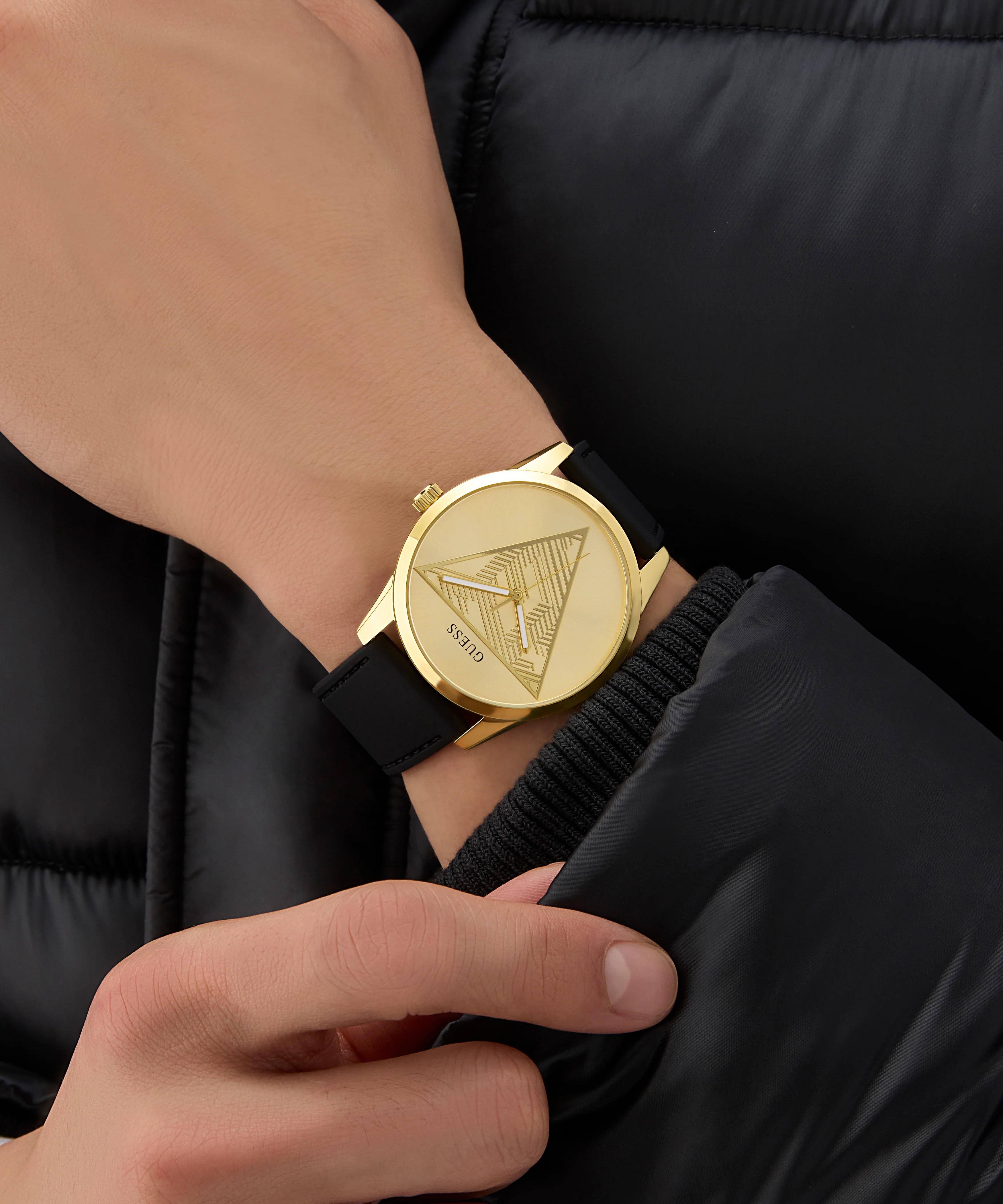 GUESS Mens Black Gold Tone Multi-function Watch - Image 2