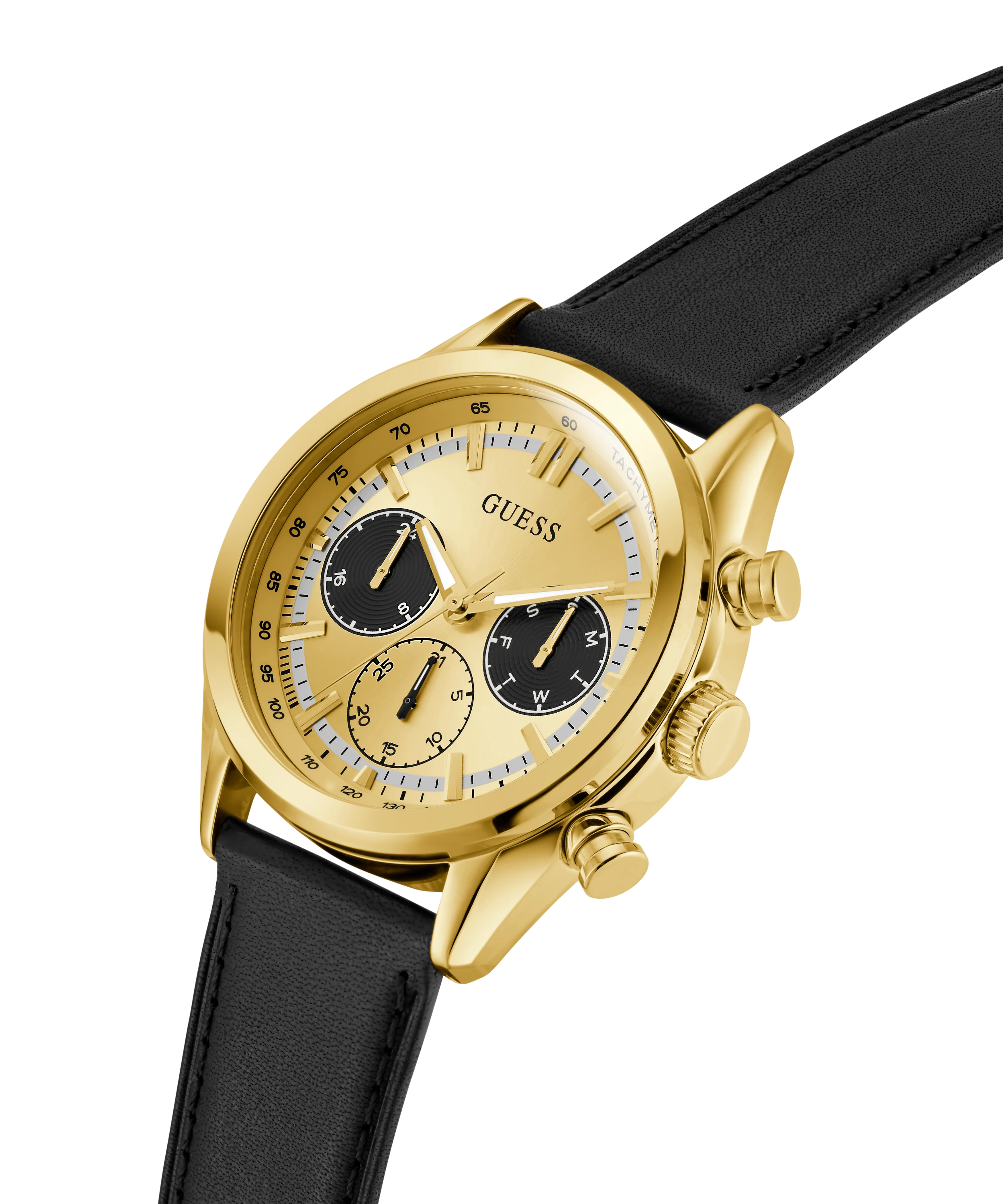 GUESS Mens Black Gold Tone Multi-function Watch - Image 2