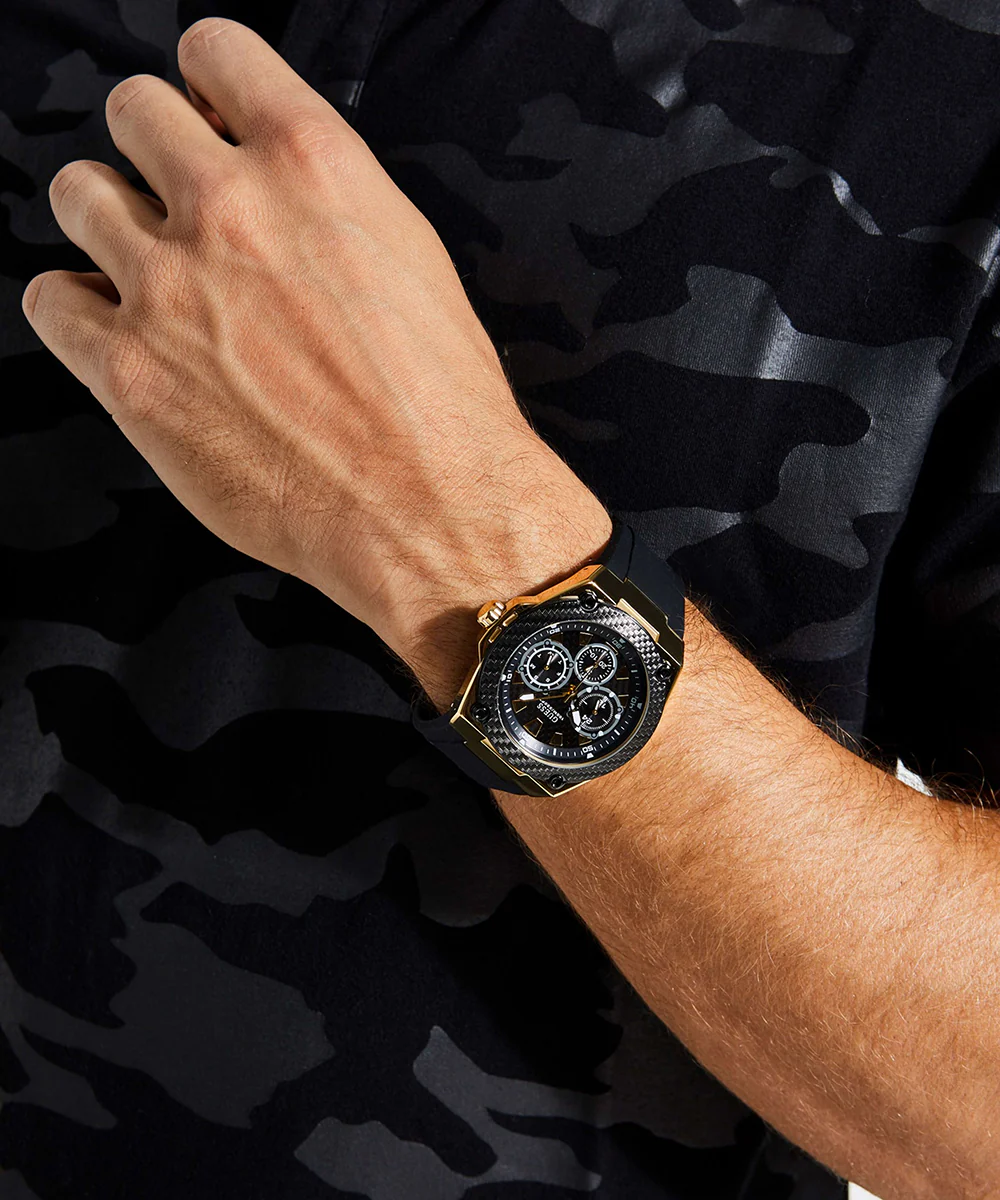 GUESS Mens Black Gold Tone Multi-function Watch - Image 2