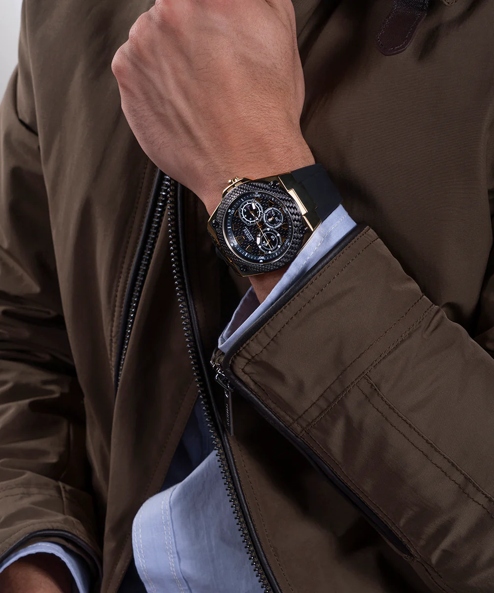 GUESS Mens Black Gold Tone Multi-function Watch - Image 4