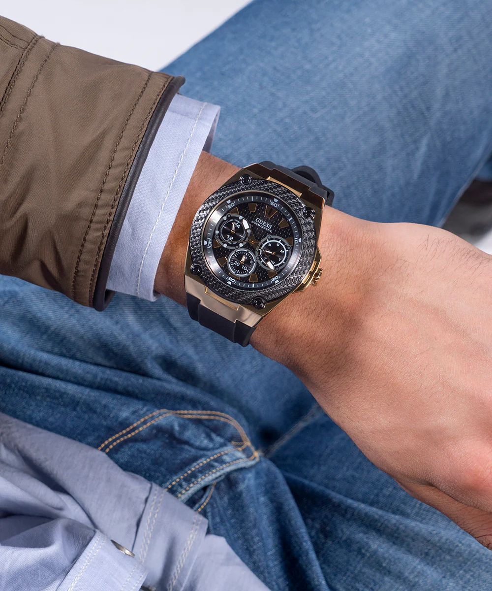 GUESS Mens Black Gold Tone Multi-function Watch - Image 6