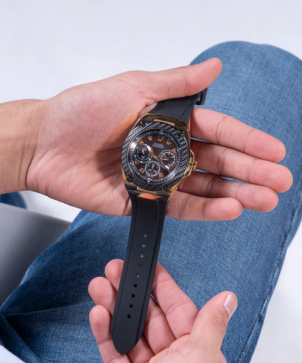 GUESS Mens Black Gold Tone Multi-function Watch - Image 7