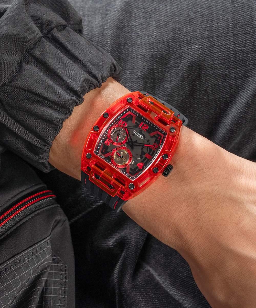 GUESS Mens Black Red Multi-function Watch - Image 4