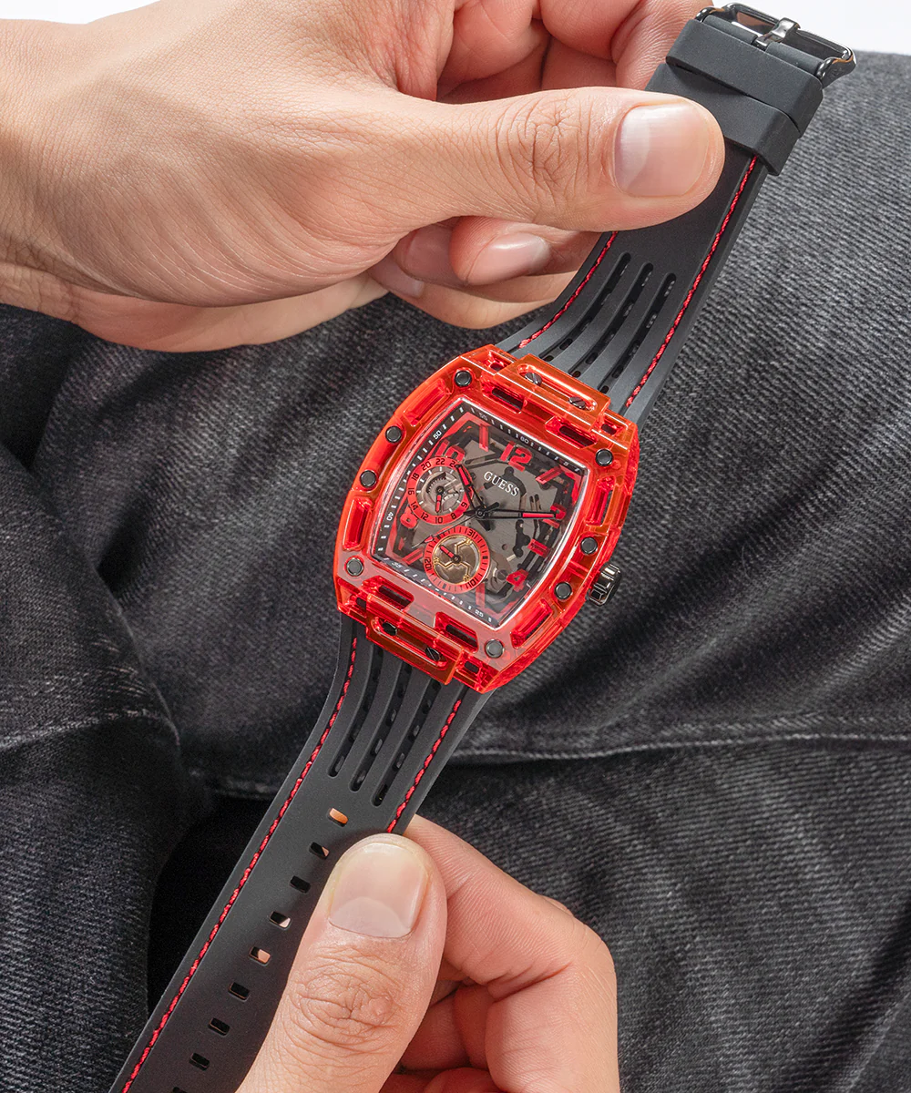 GUESS Mens Black Red Multi-function Watch - Image 5