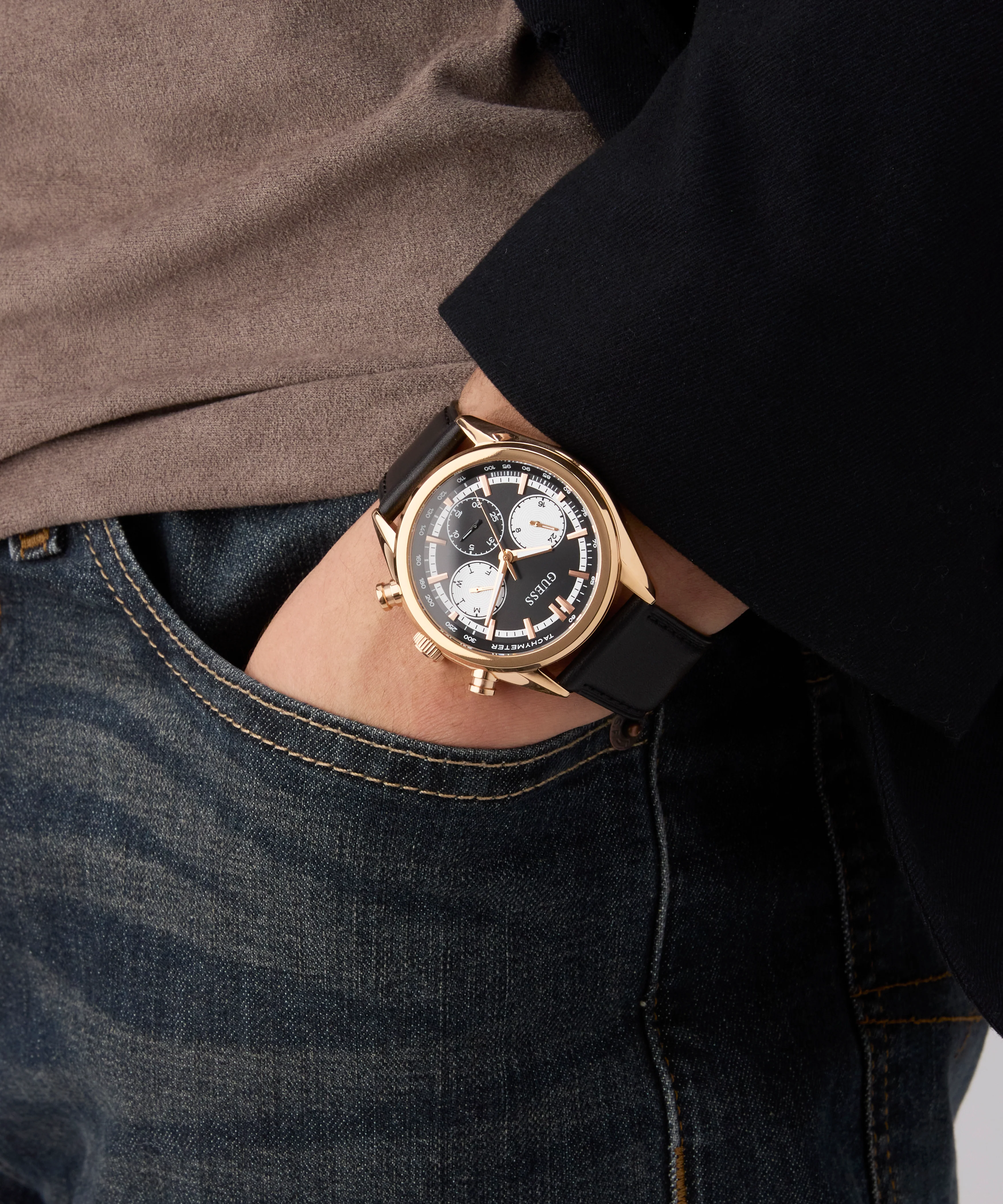 GUESS Mens Black Rose Gold Tone Multi-function Watch - Image 2