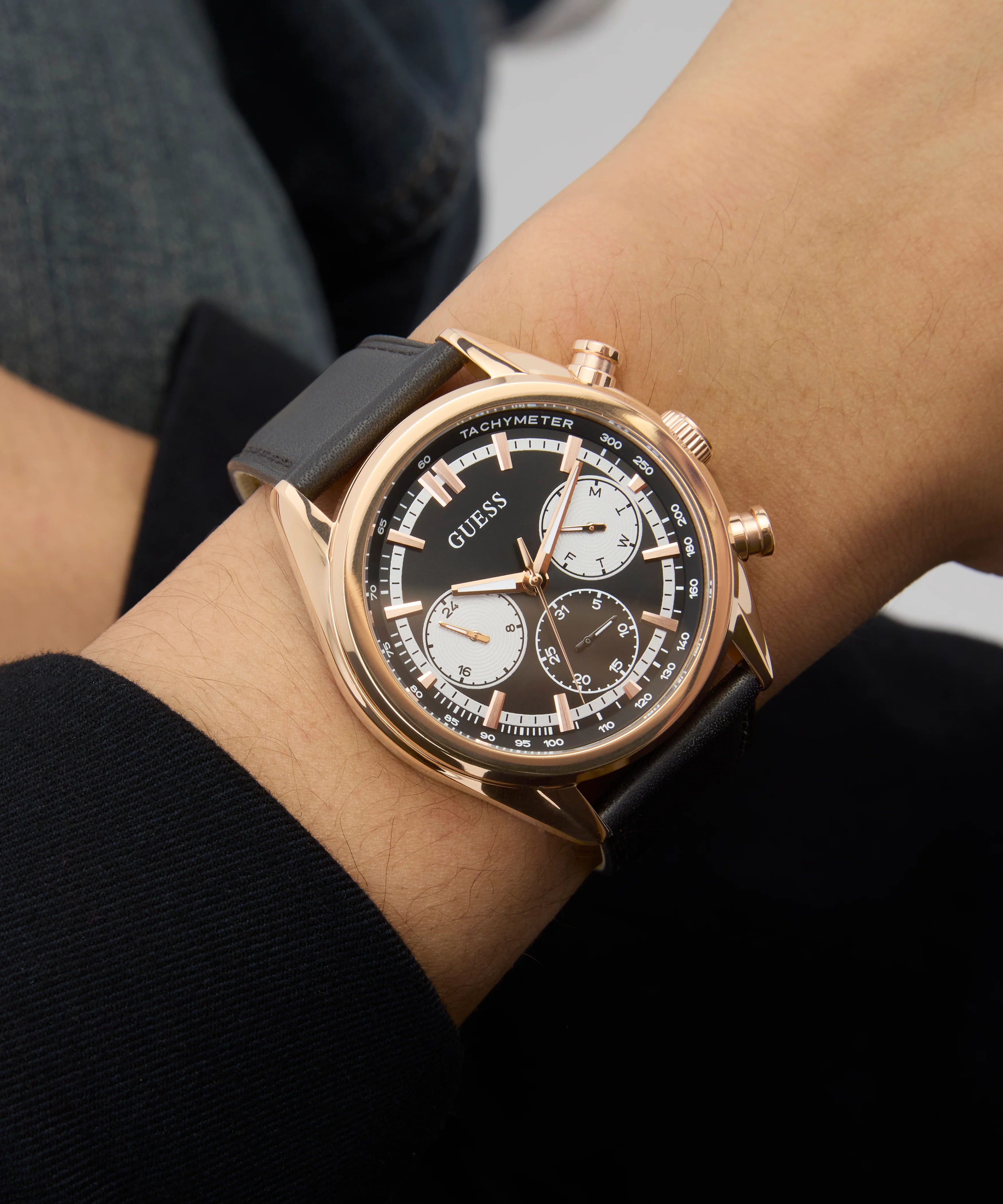 GUESS Mens Black Rose Gold Tone Multi-function Watch - Image 4