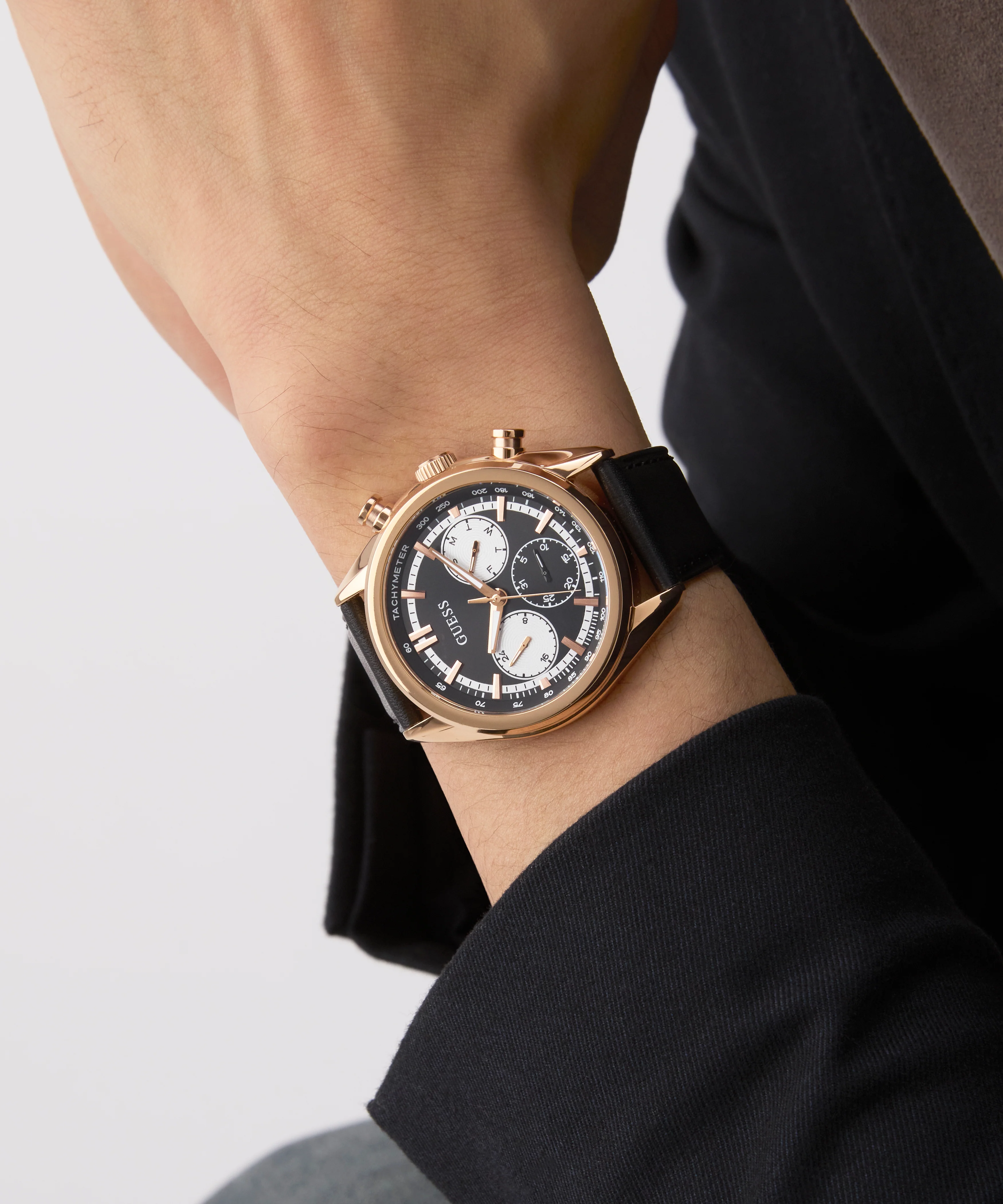 GUESS Mens Black Rose Gold Tone Multi-function Watch - Image 6