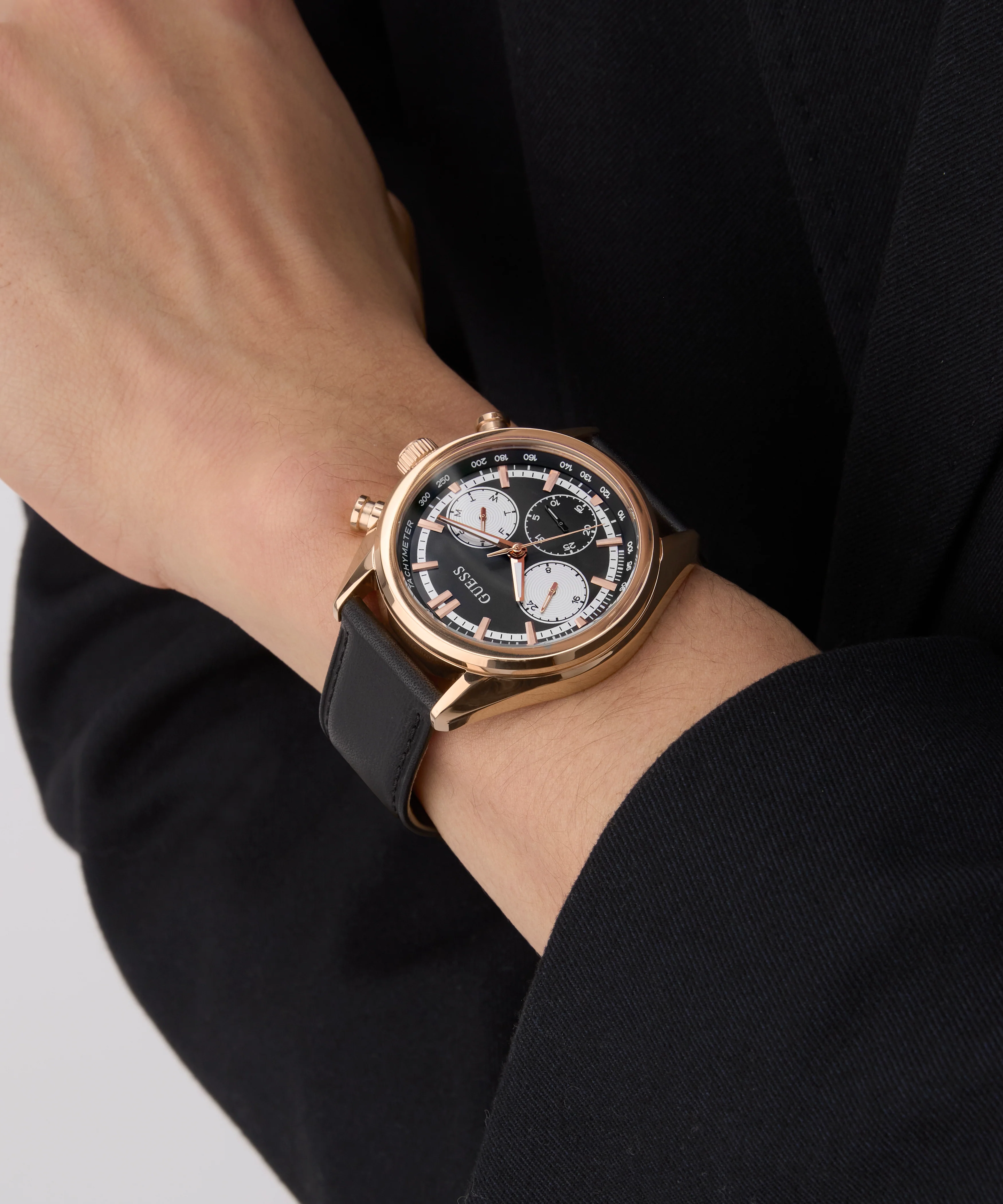 GUESS Mens Black Rose Gold Tone Multi-function Watch - Image 7