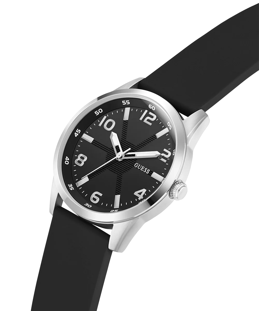 GUESS Mens Black Silver Tone Analog Watch - Image 2