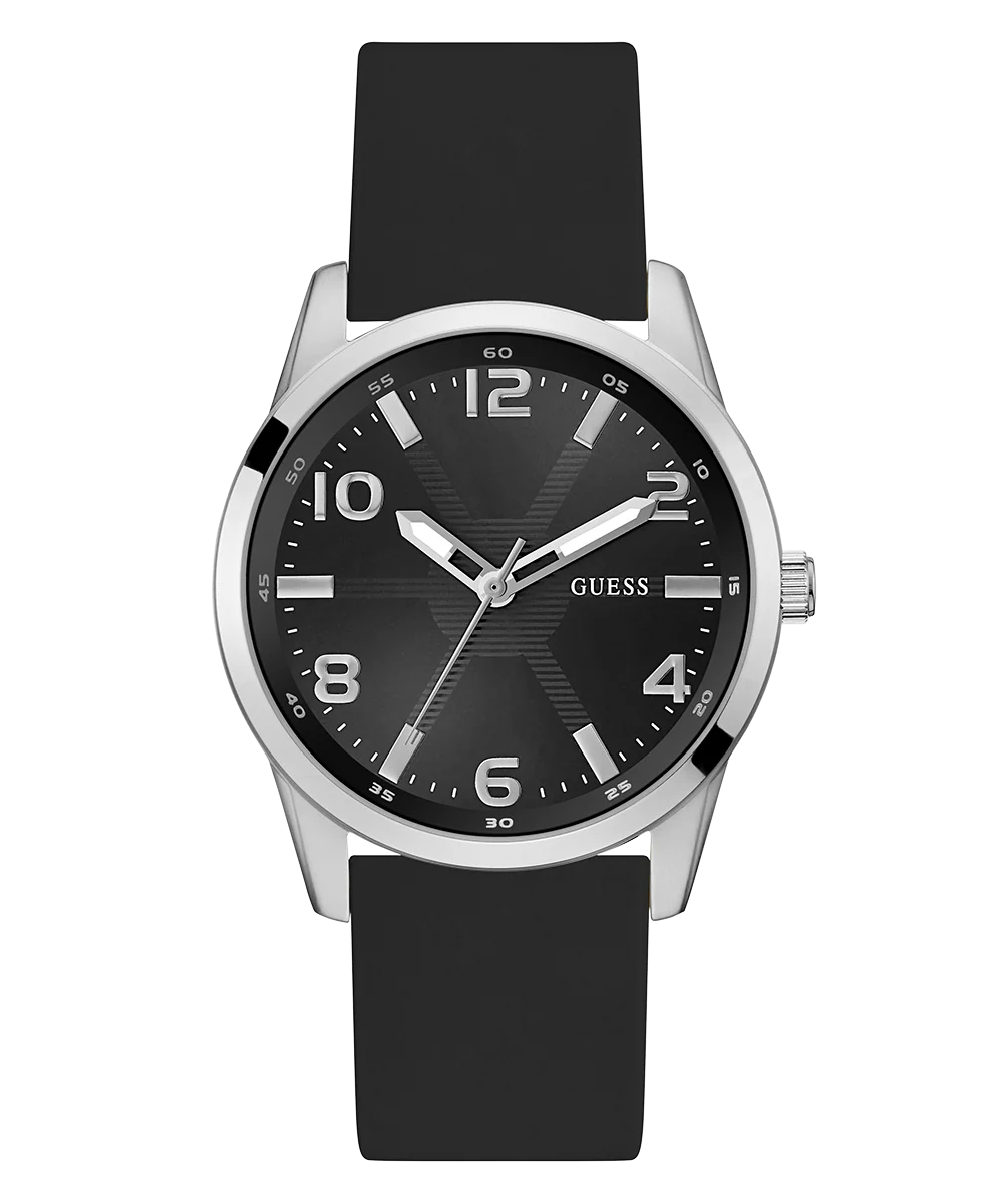 GUESS Mens Black Silver Tone Analog Watch - Image 4