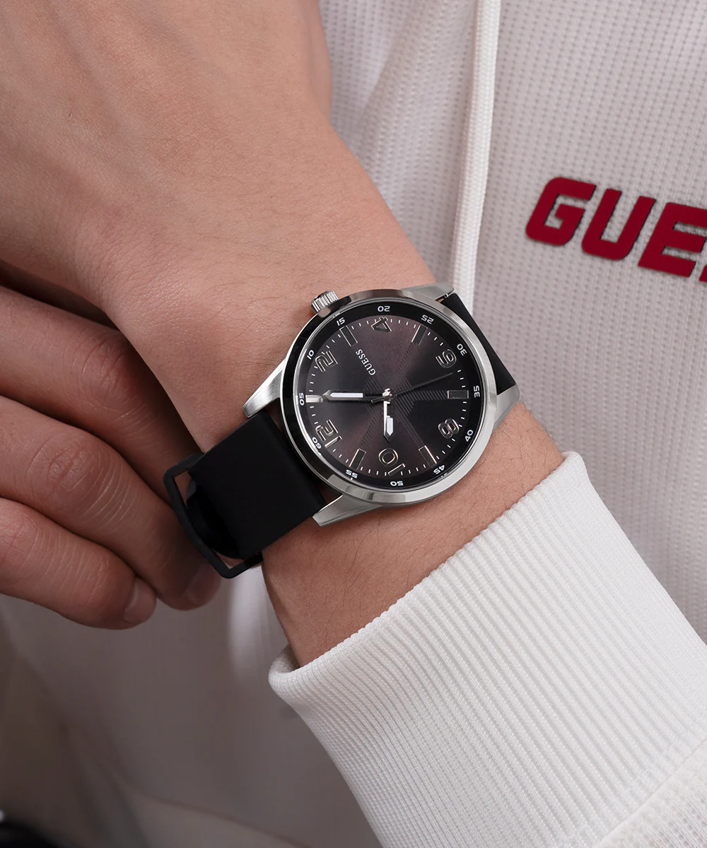 GUESS Mens Black Silver Tone Analog Watch - Image 6