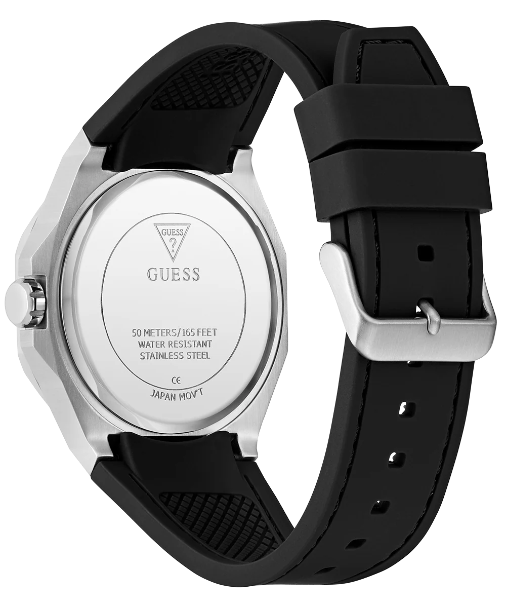 GUESS Mens Black Silver Tone Analog Watch - Image 6