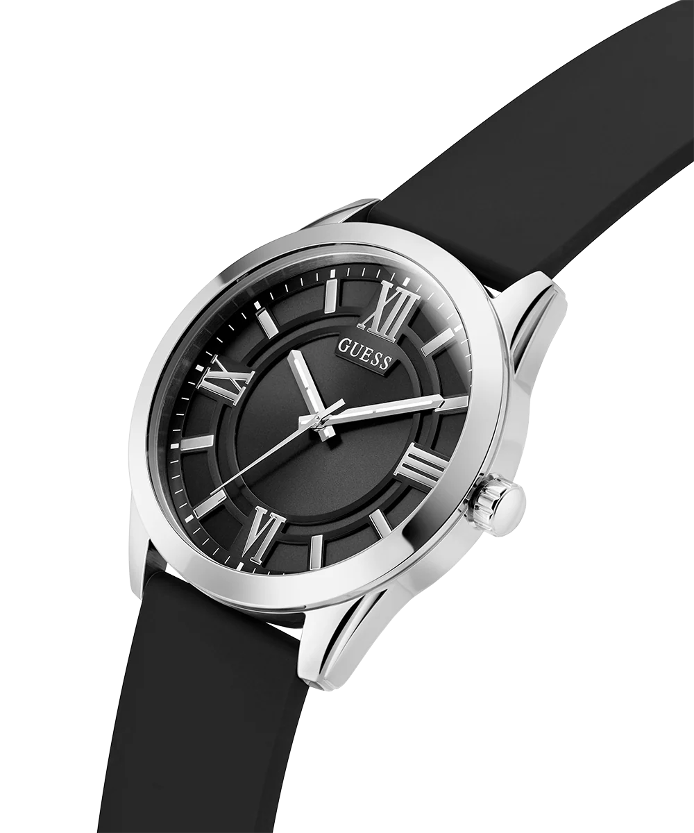 GUESS Mens Black Silver Tone Analog Watch - Image 2
