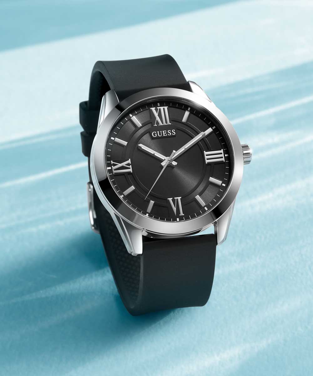 GUESS Mens Black Silver Tone Analog Watch - Image 4