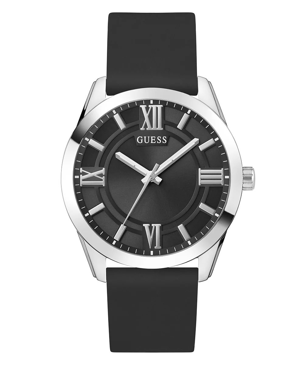 GUESS Mens Black Silver Tone Analog Watch - Image 5