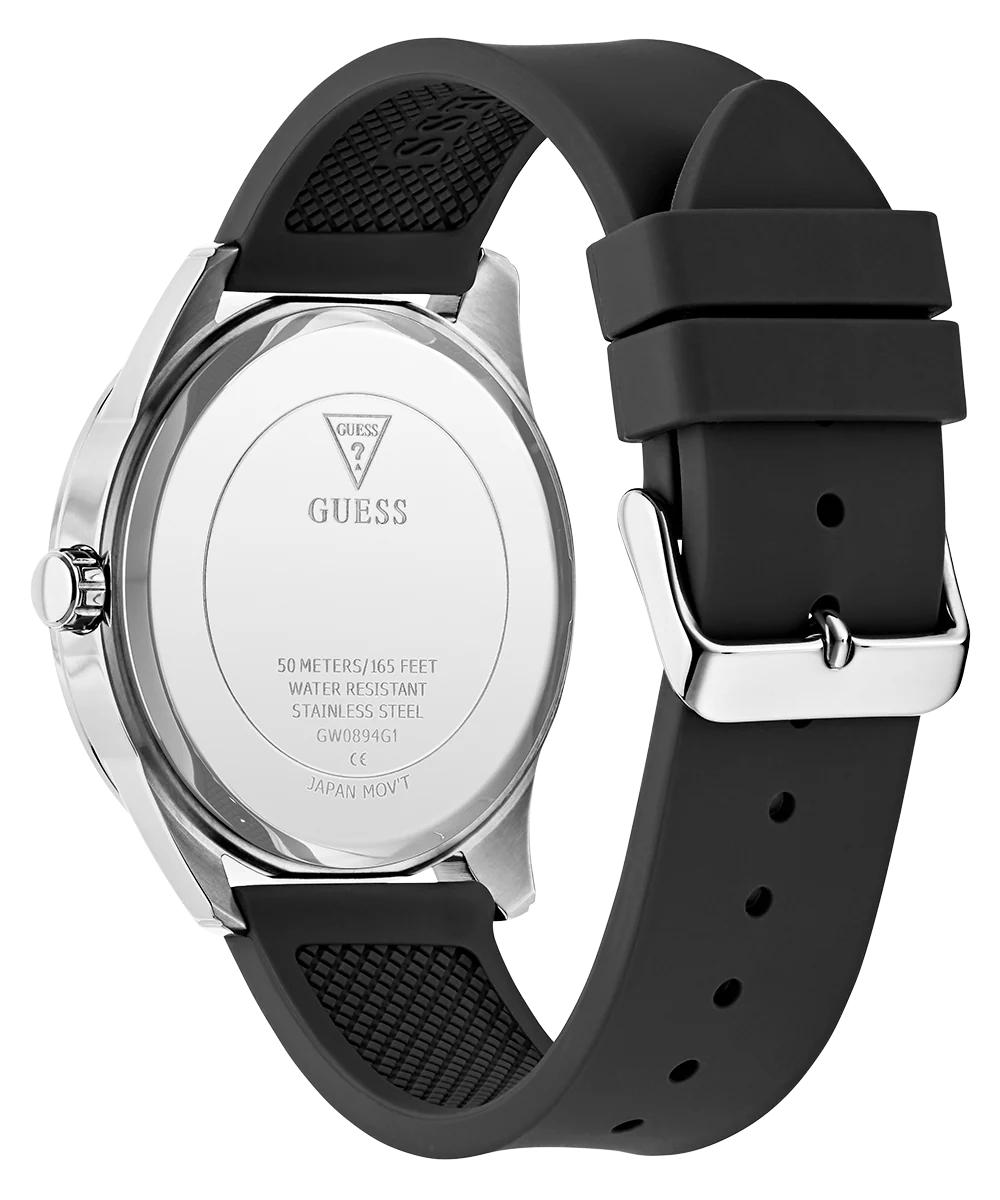 GUESS Mens Black Silver Tone Analog Watch - Image 8