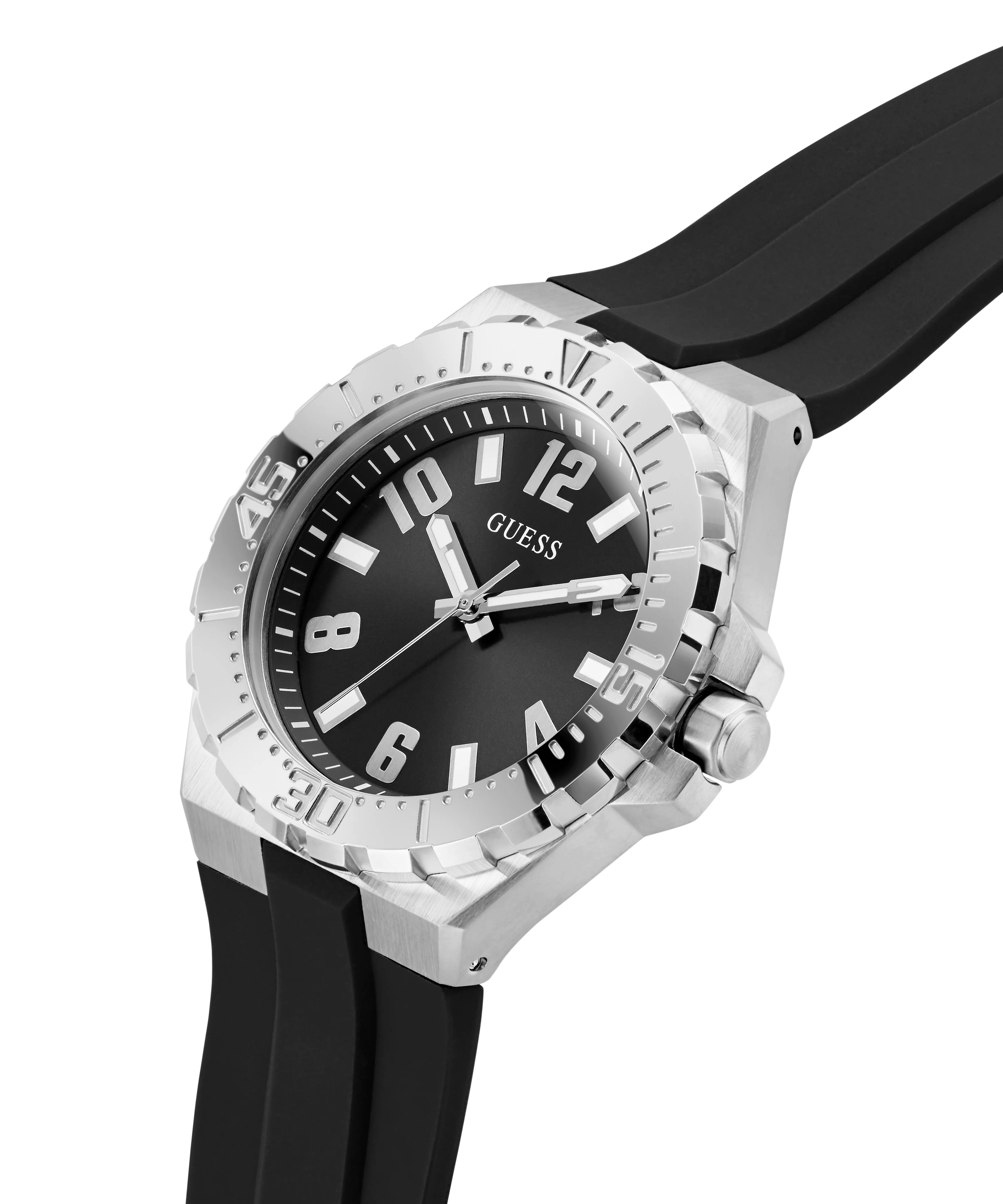 GUESS Mens Black Silver Tone Analog Watch - Image 2