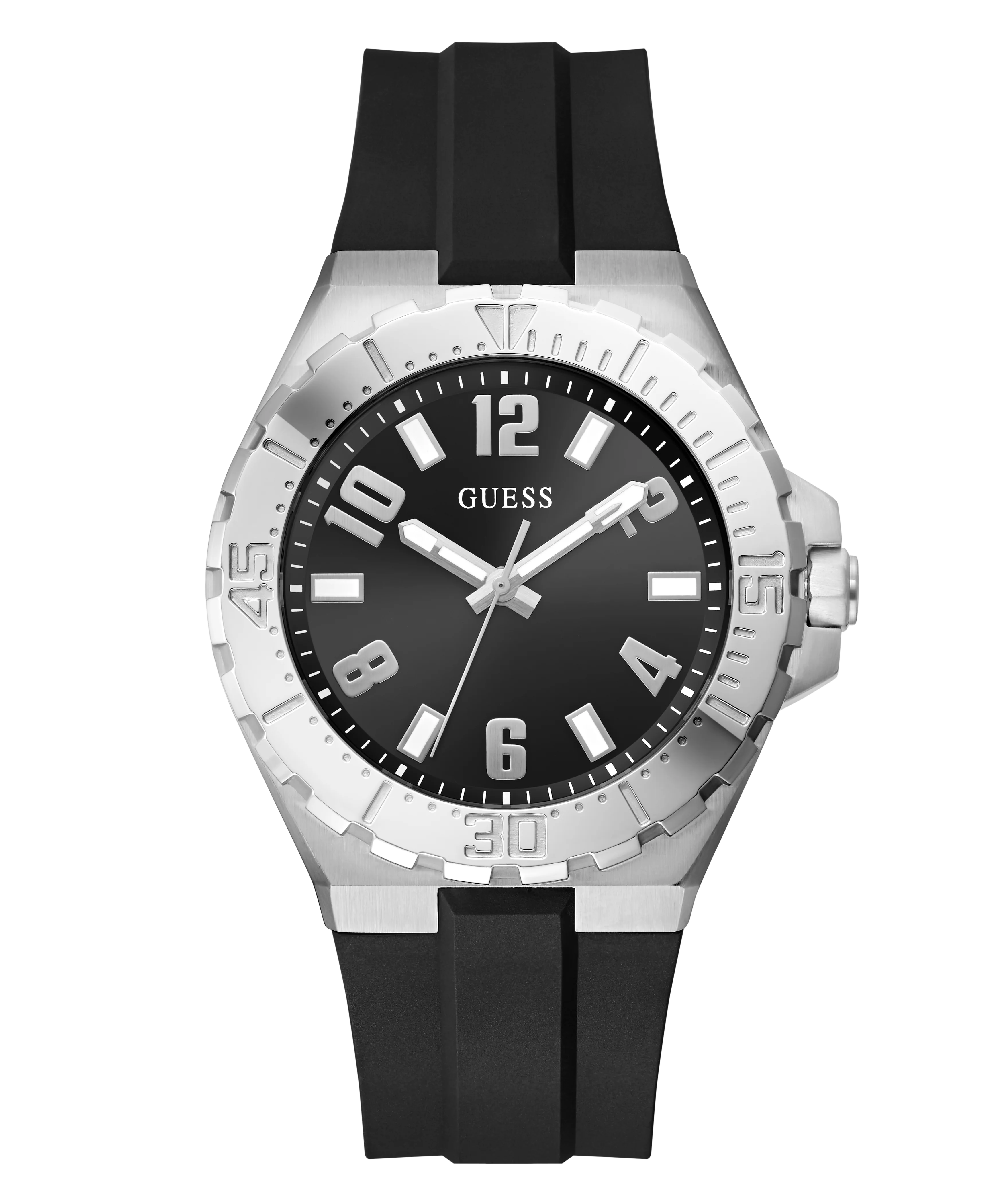 GUESS Mens Black Silver Tone Analog Watch - Image 4