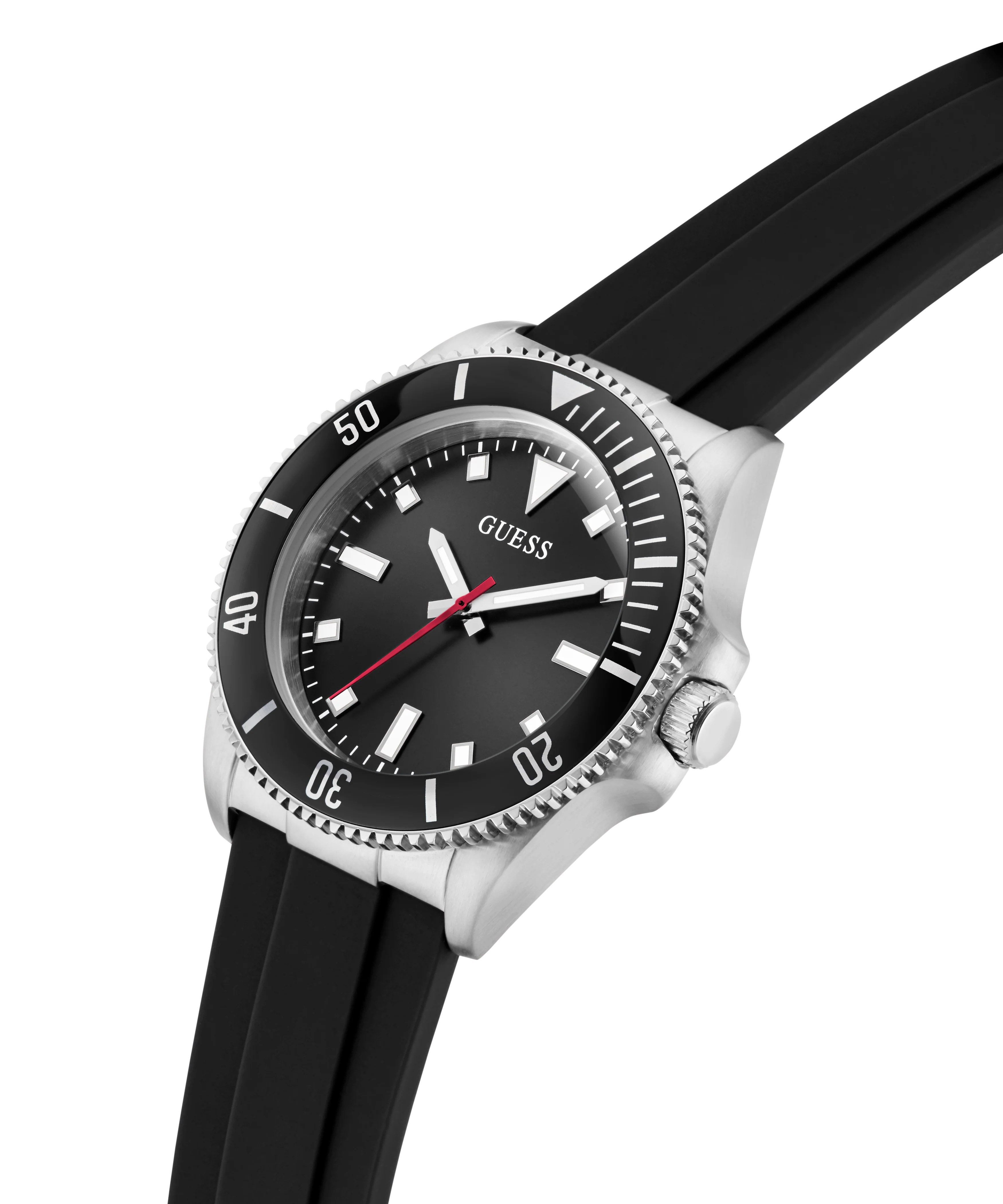 GUESS Mens Black Silver Tone Analog Watch - Image 2
