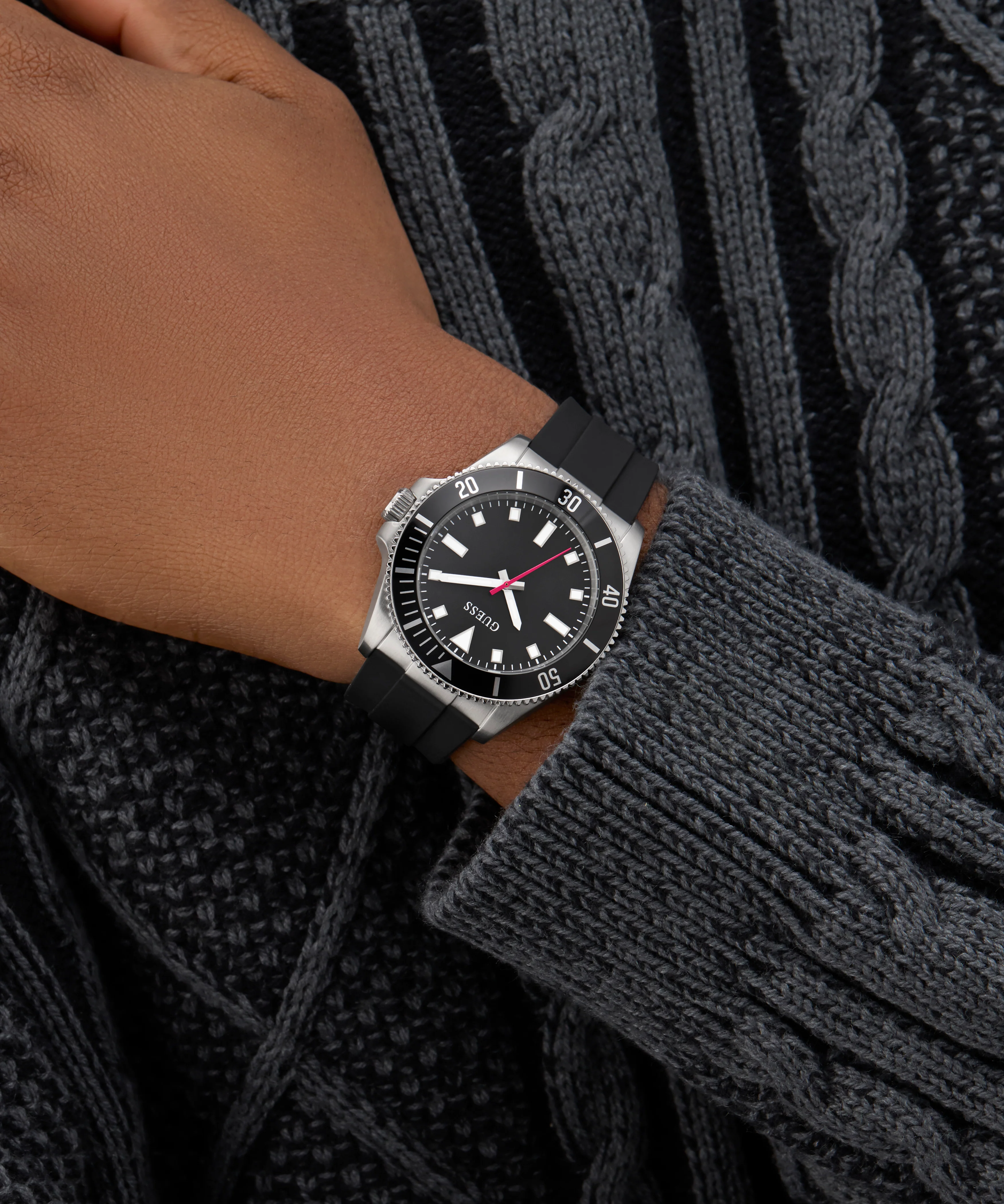 GUESS Mens Black Silver Tone Analog Watch - Image 3
