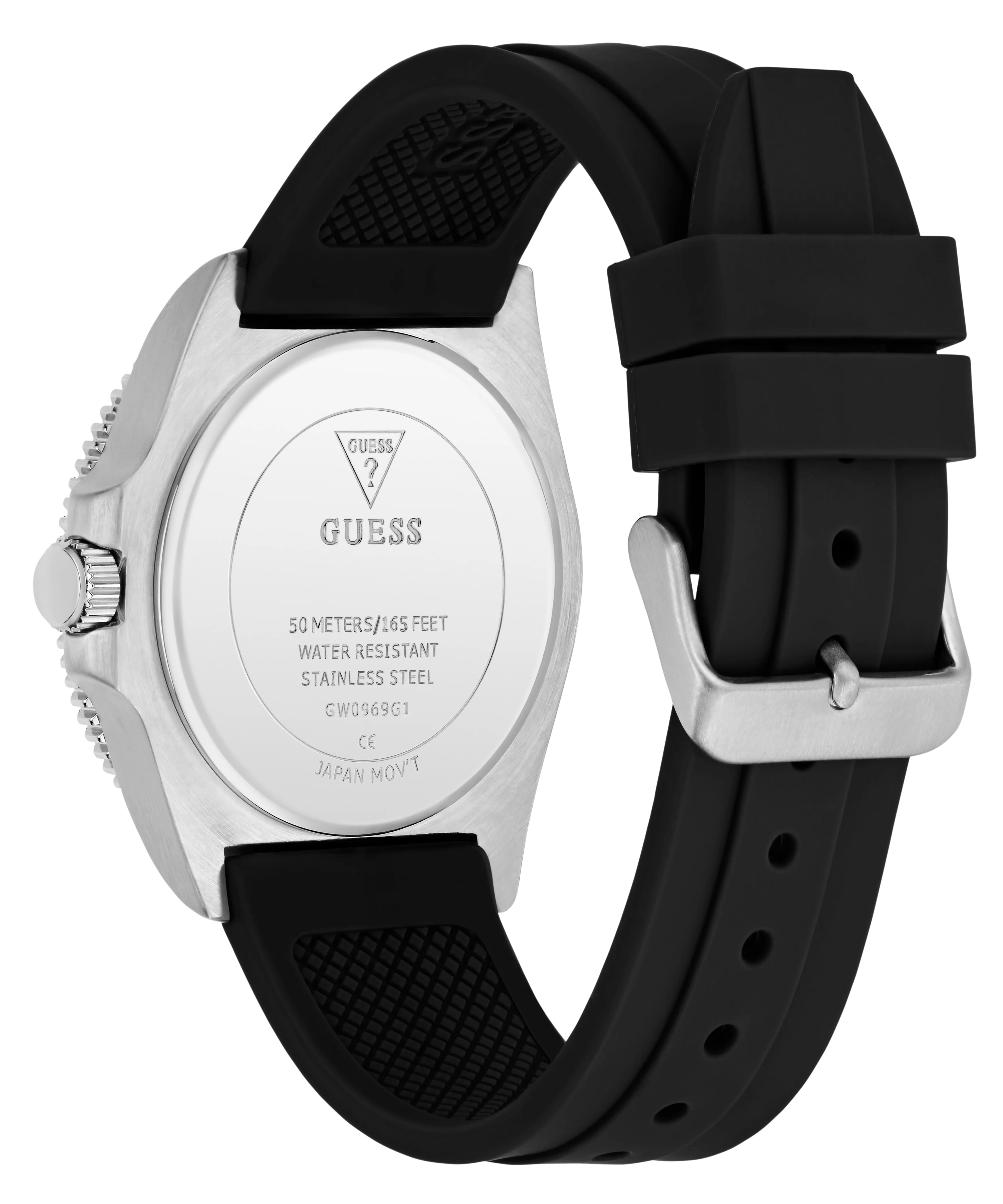 GUESS Mens Black Silver Tone Analog Watch - Image 7