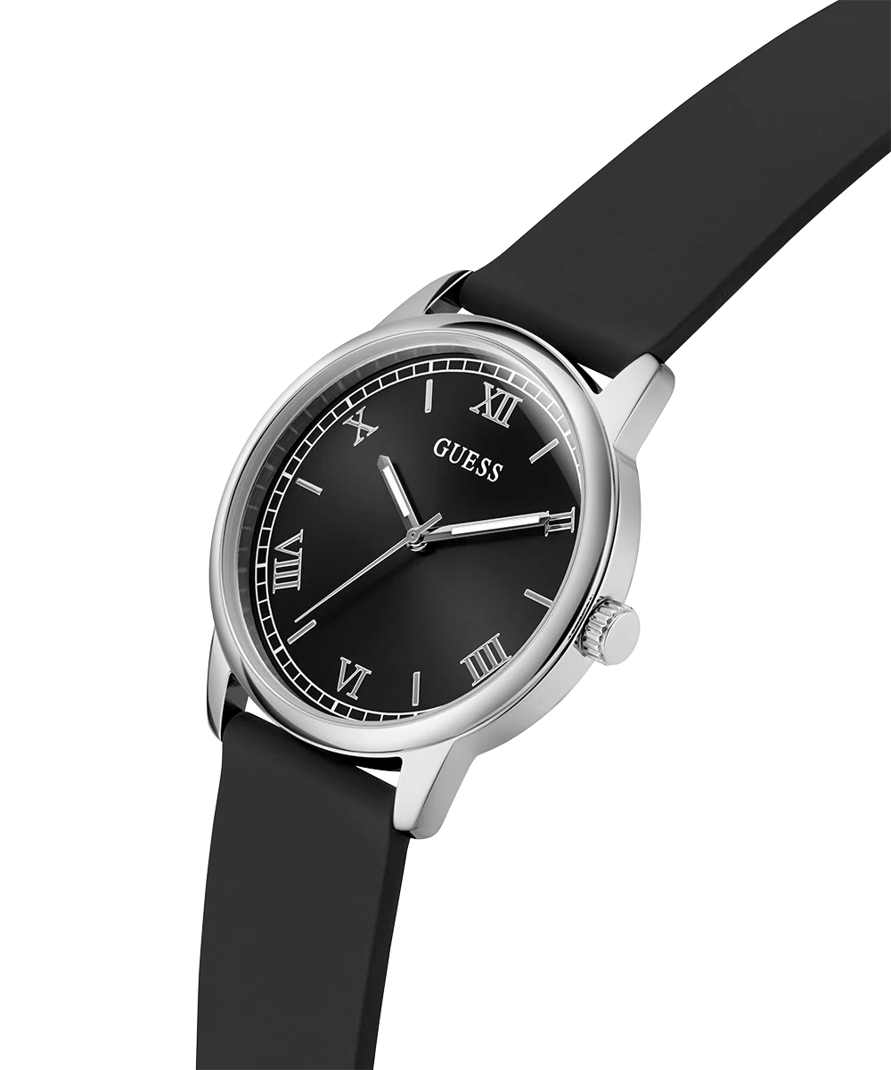 GUESS Mens Black Silver Tone Analog Watch - Image 2
