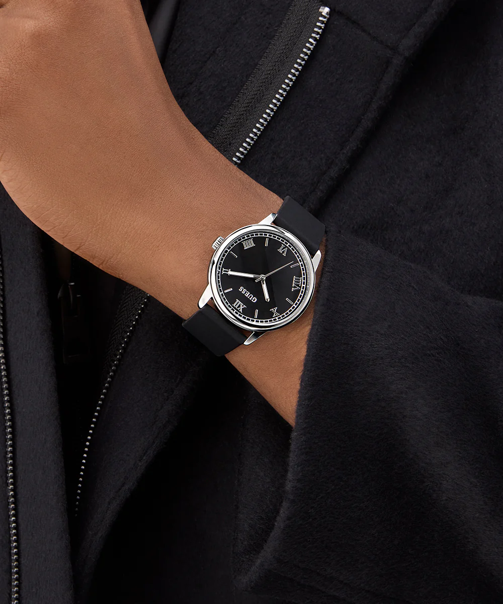 GUESS Mens Black Silver Tone Analog Watch - Image 3
