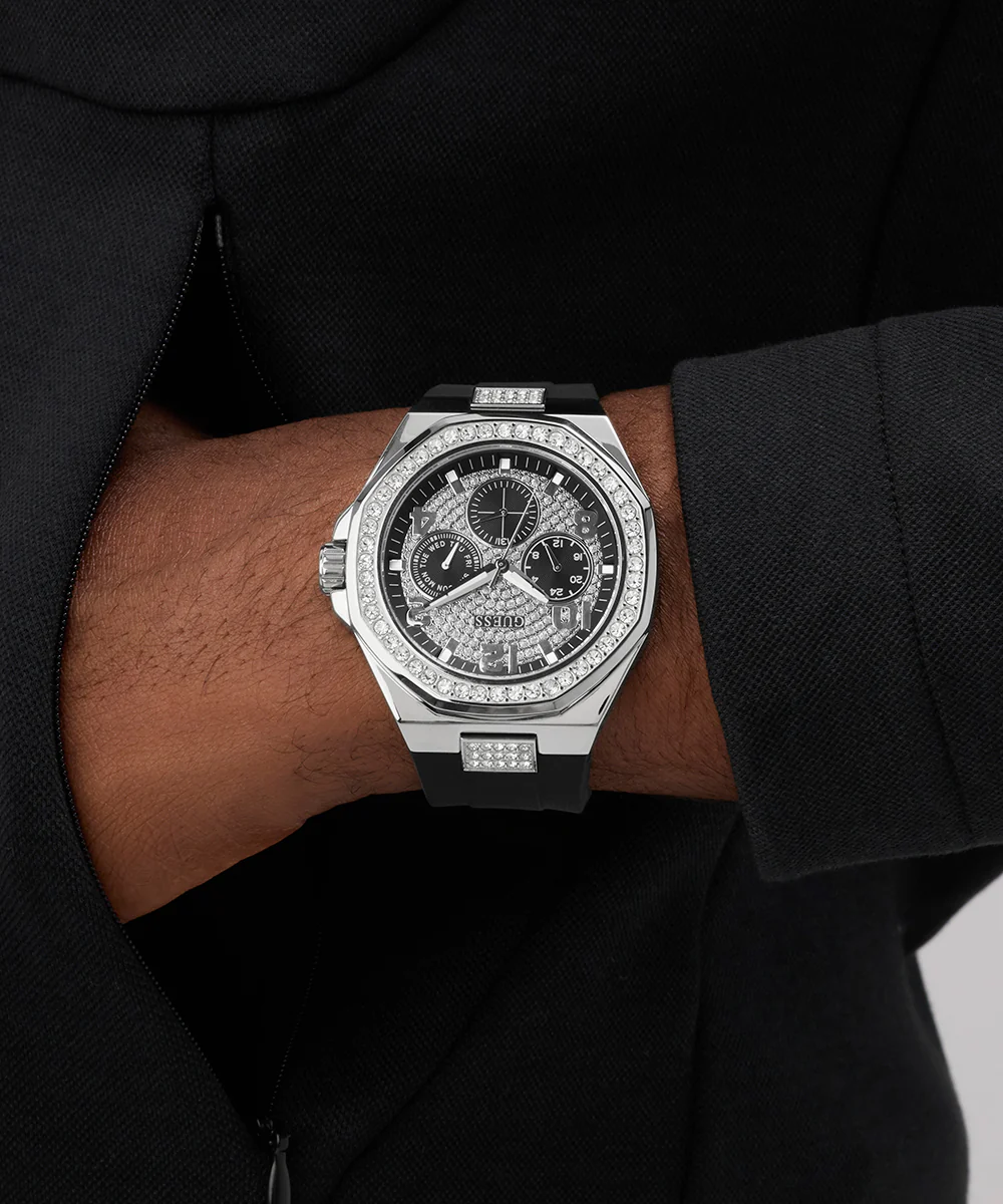 GUESS Mens Black Silver Tone Analog Watch - Image 3