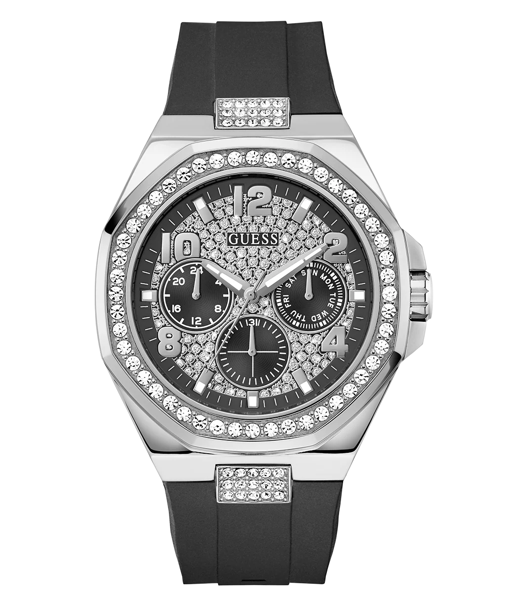 GUESS Mens Black Silver Tone Analog Watch - Image 4