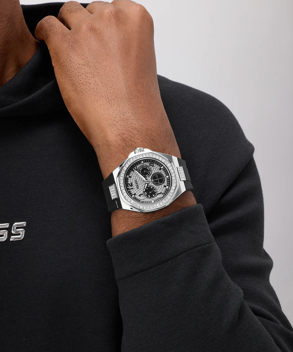 GUESS Mens Black Silver Tone Analog Watch - Image 5