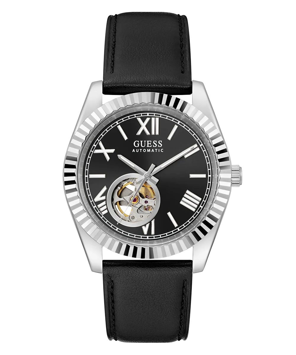 GUESS Mens Black Silver Tone Automatic Watch - Image 4
