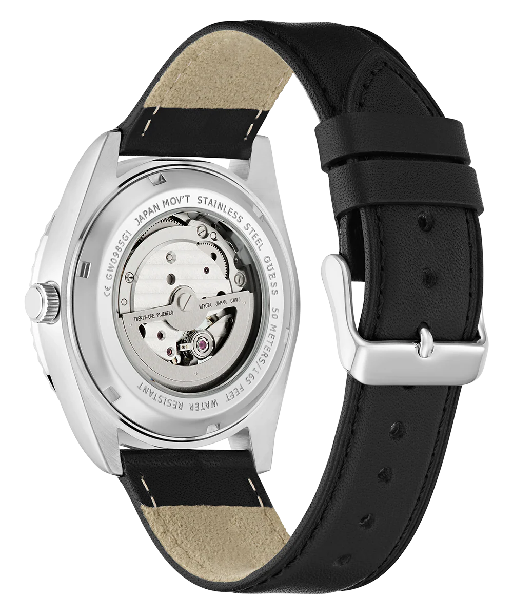 GUESS Mens Black Silver Tone Automatic Watch - Image 7