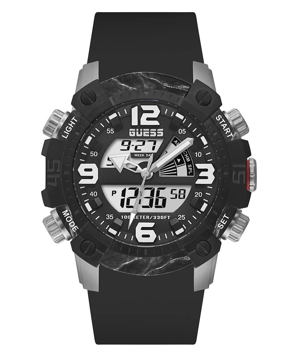 GUESS Mens Black Silver Tone Digital Watch - Image 3