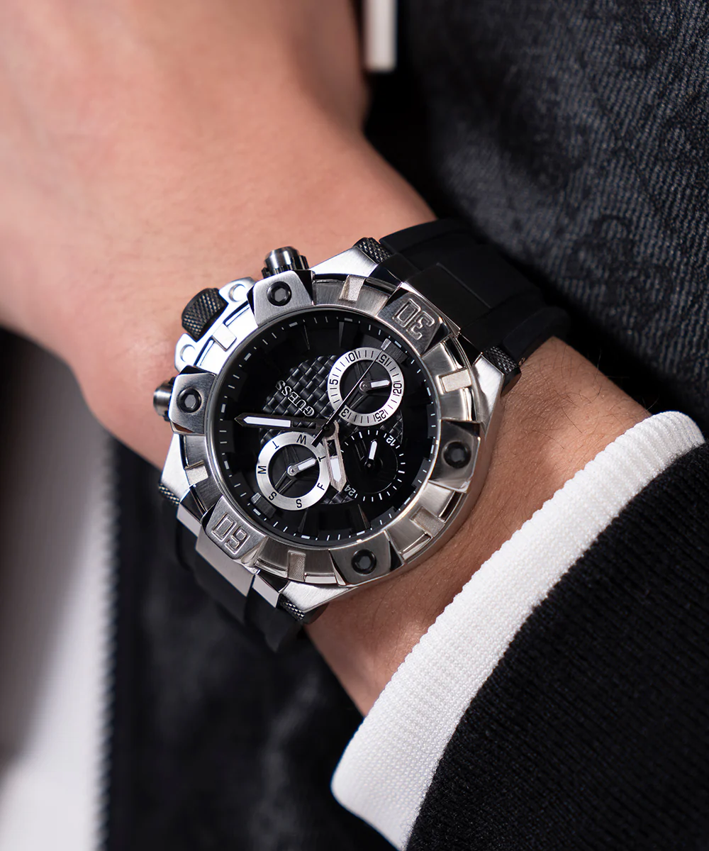 GUESS Mens Black Silver Tone Multi-function Watch - Image 3