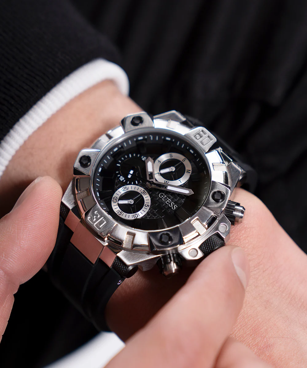 GUESS Mens Black Silver Tone Multi-function Watch - Image 5