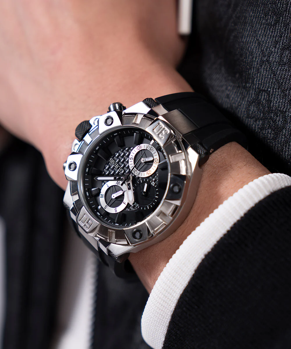 GUESS Mens Black Silver Tone Multi-function Watch - Image 6