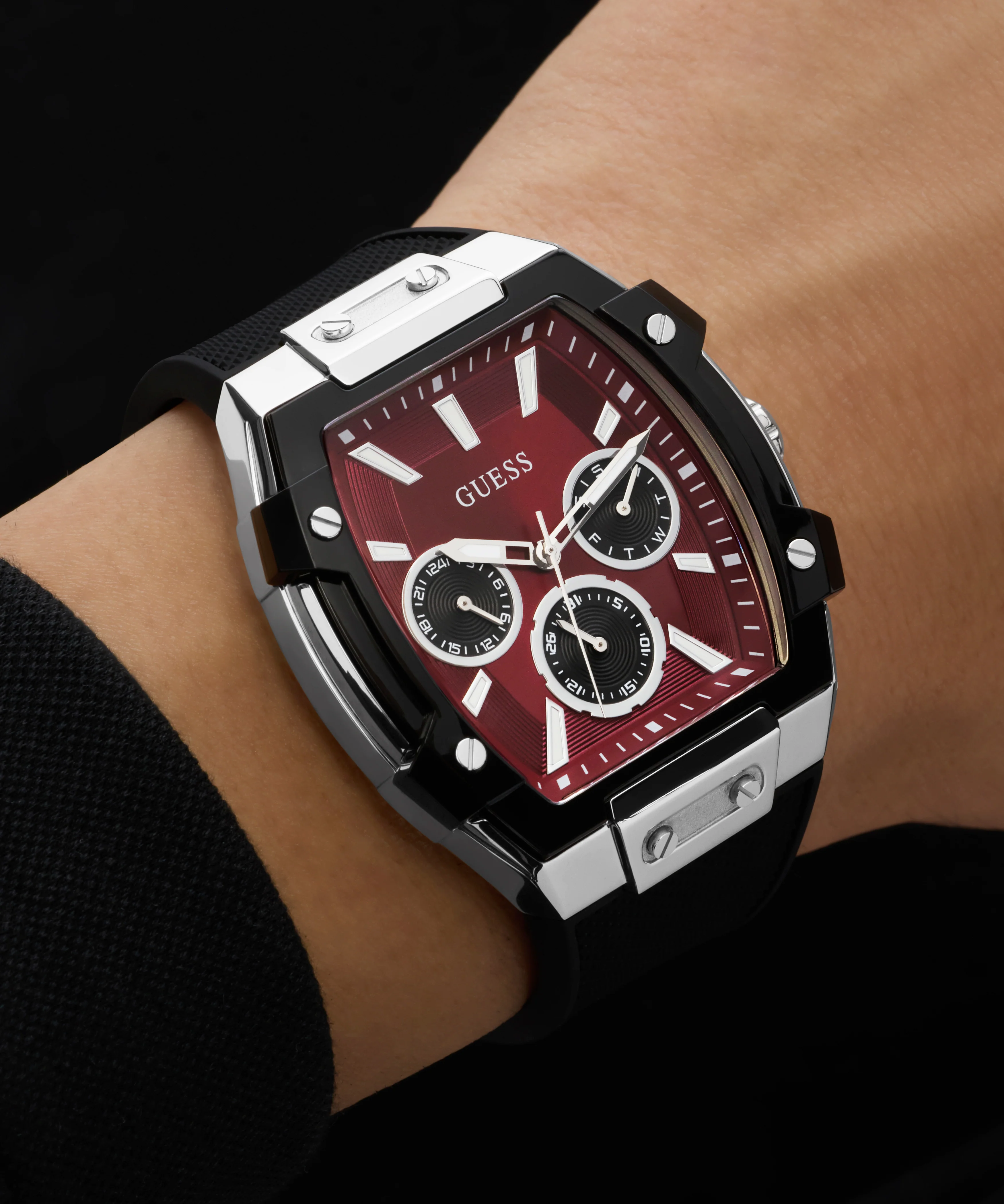 GUESS Mens Black Silver Tone Multifunction Watch - Image 3
