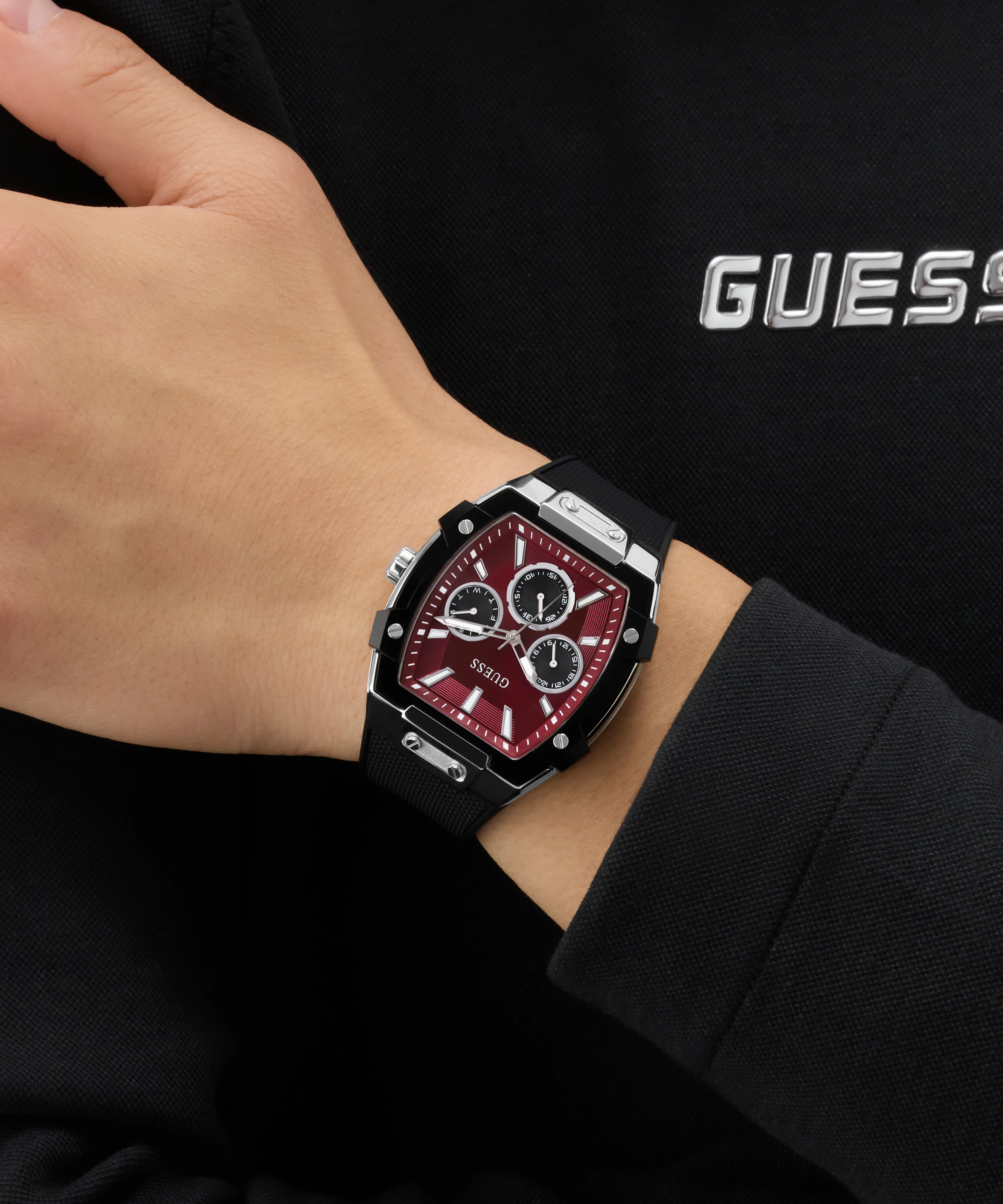 GUESS Mens Black Silver Tone Multifunction Watch - Image 4