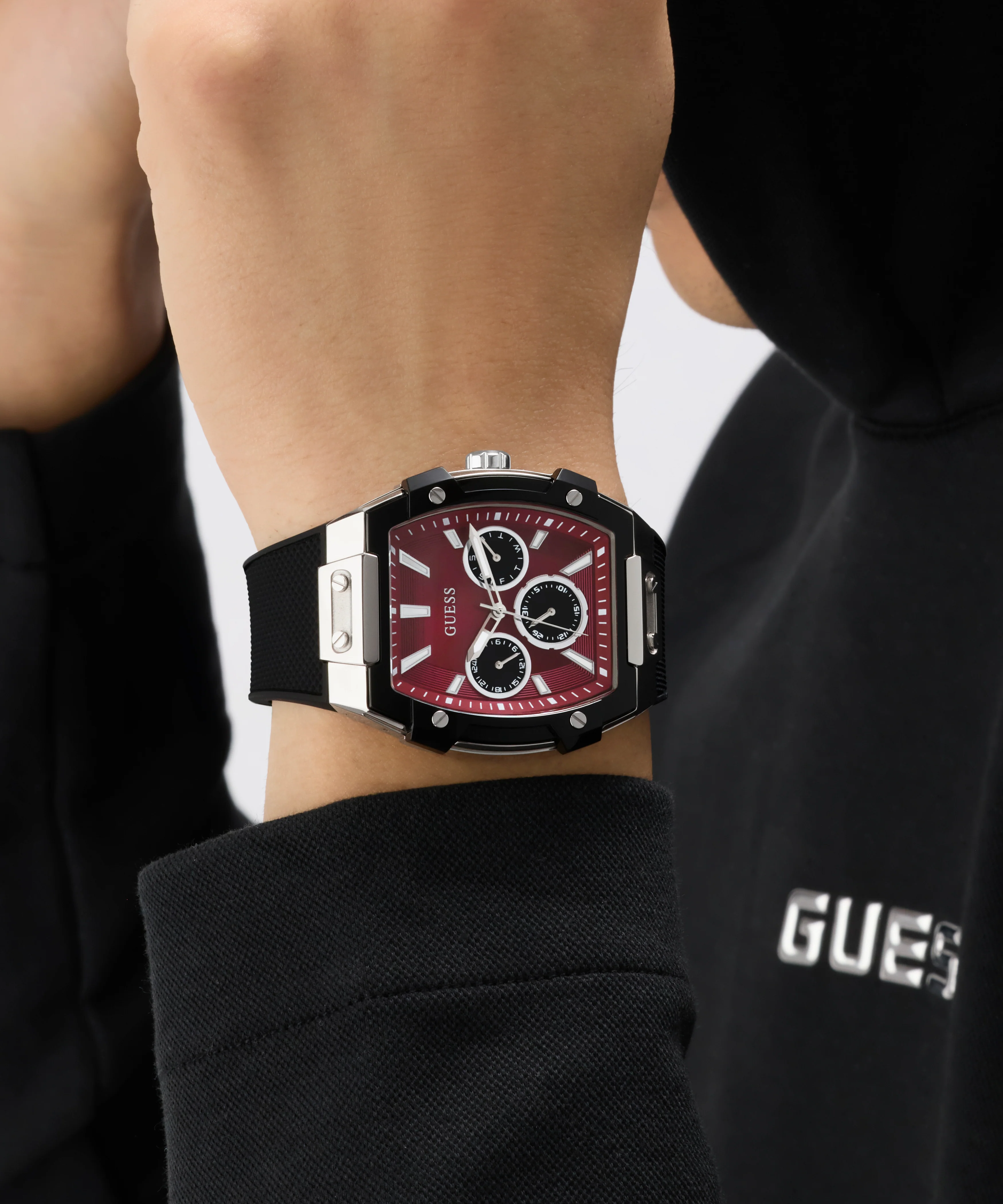 GUESS Mens Black Silver Tone Multifunction Watch - Image 6