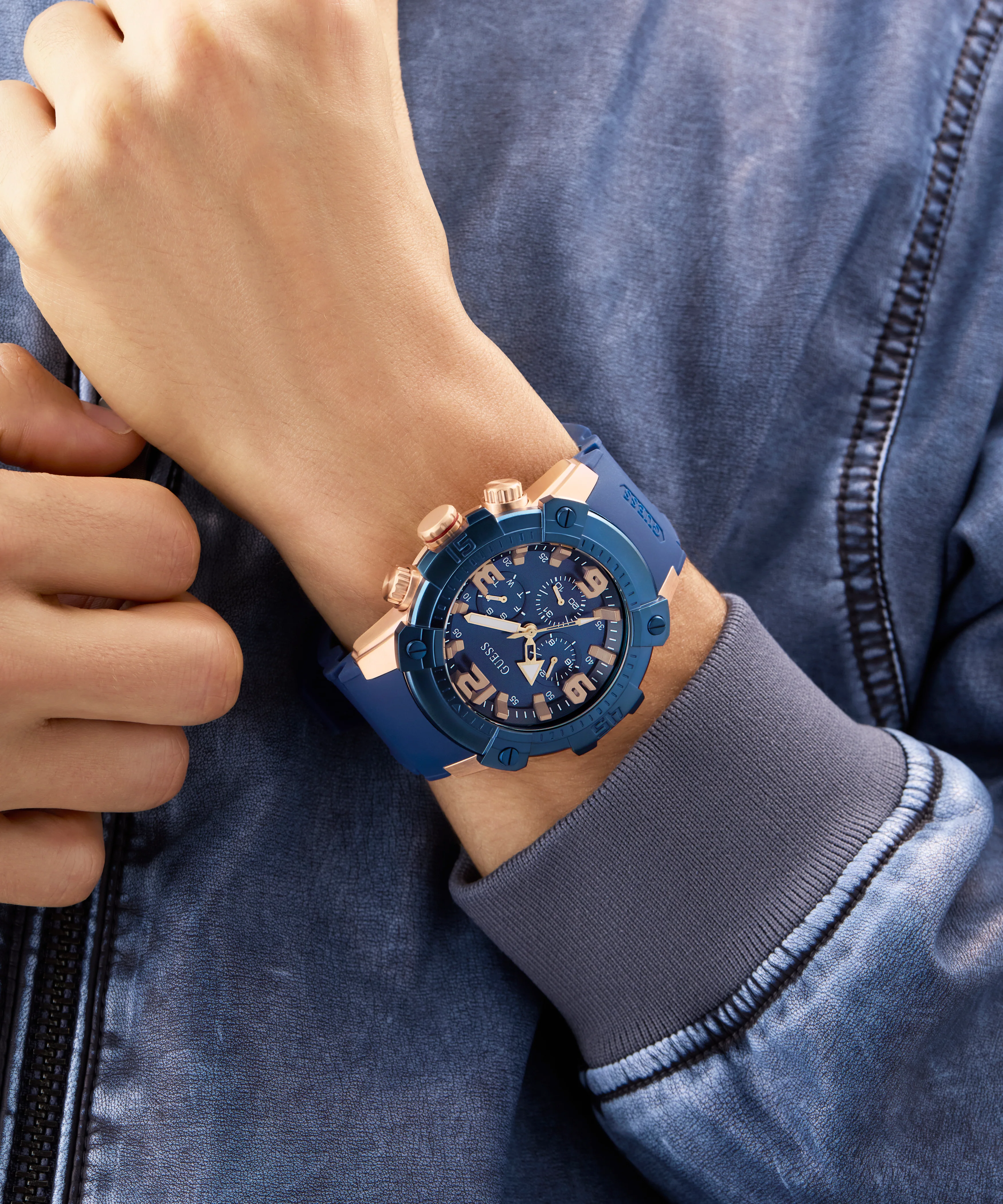 GUESS Mens Blue 2-Tone Multi-function Watch - Image 3