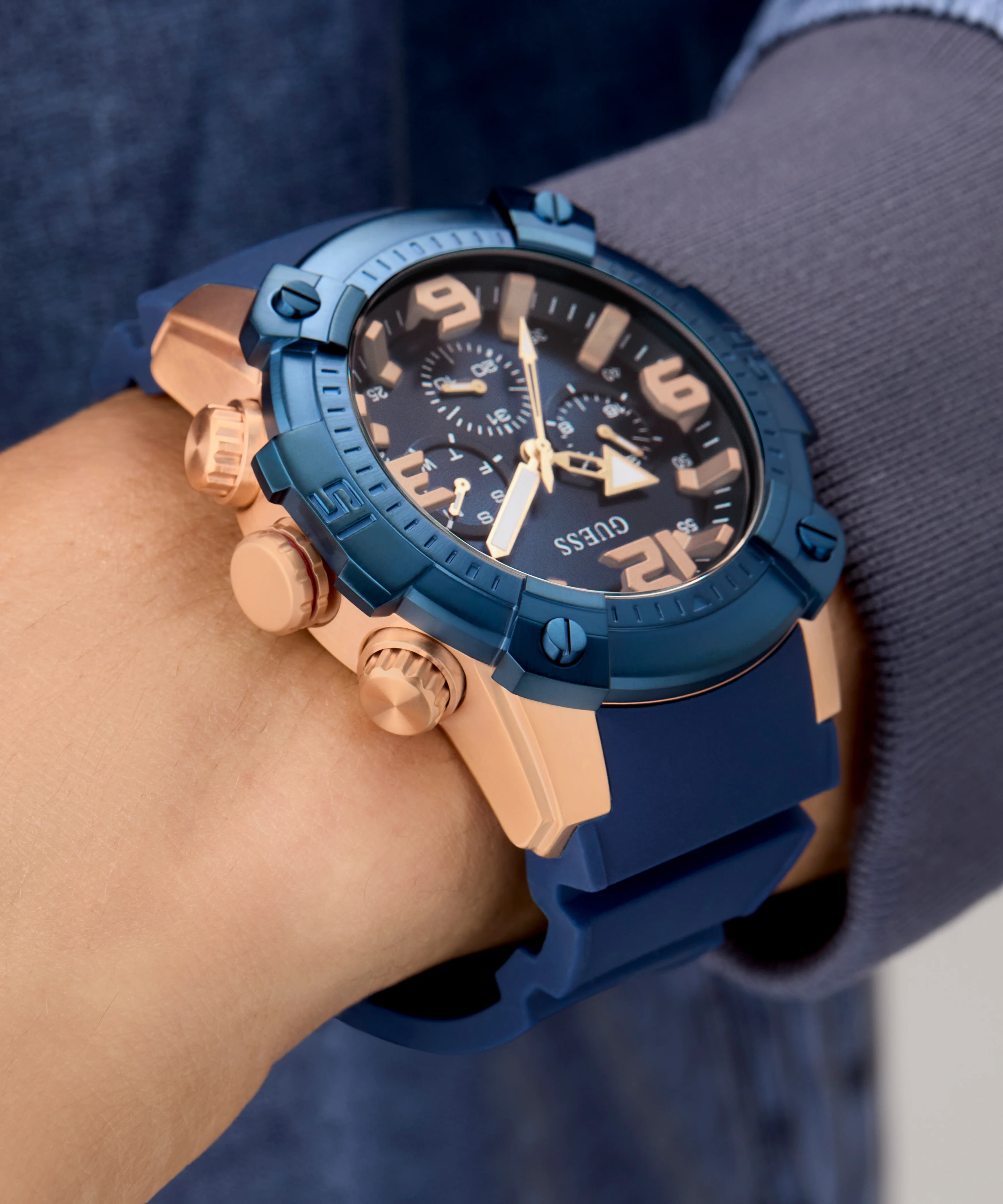 GUESS Mens Blue 2-Tone Multi-function Watch - Image 5