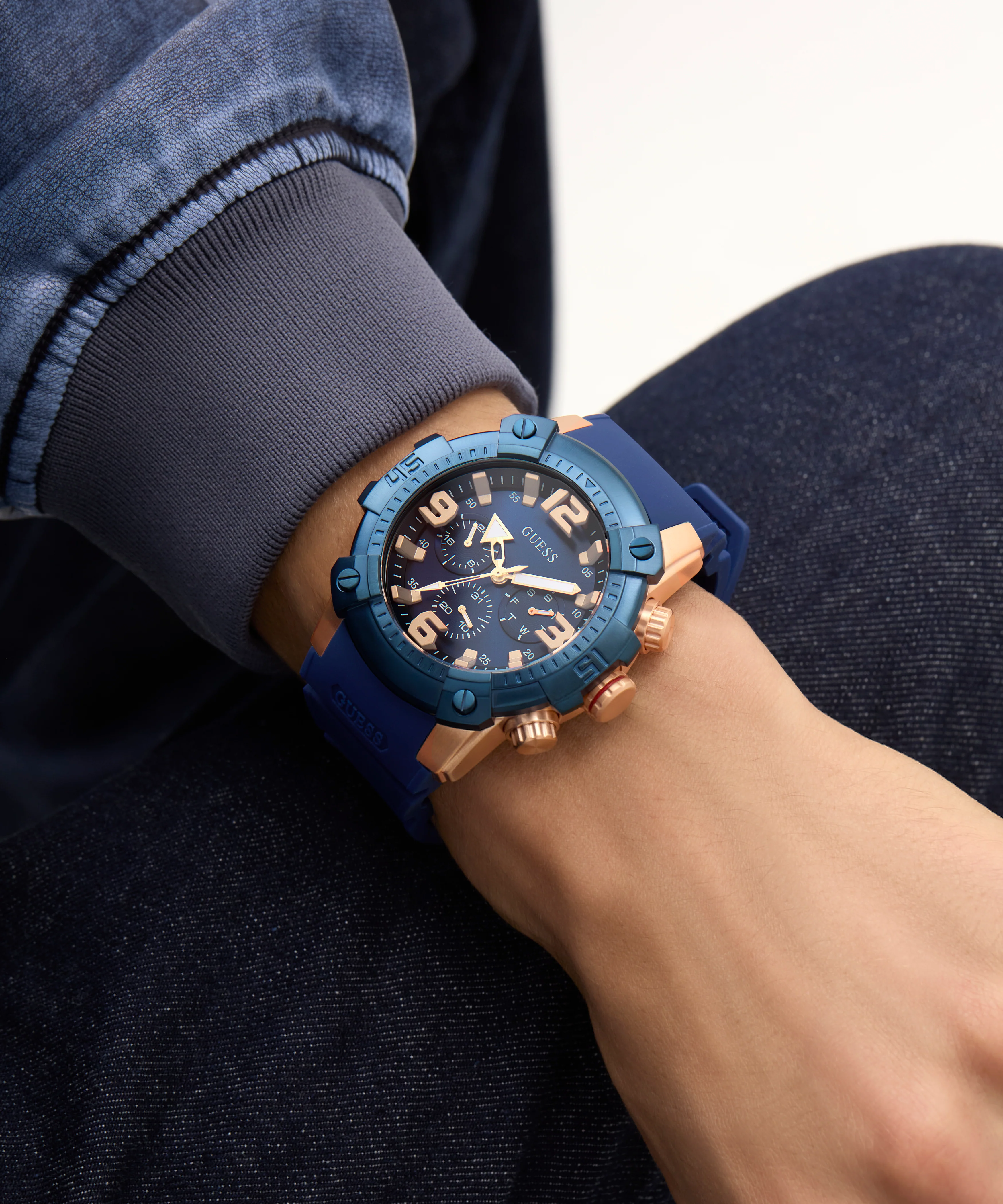GUESS Mens Blue 2-Tone Multi-function Watch - Image 6