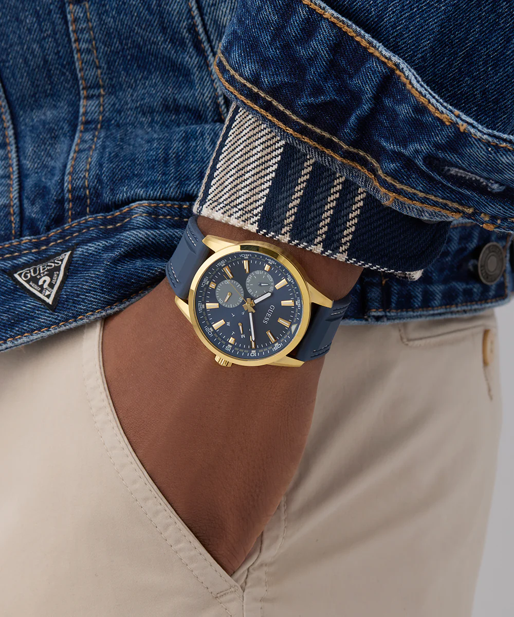 GUESS Mens Blue Gold Tone Multi-function Watch - Image 4
