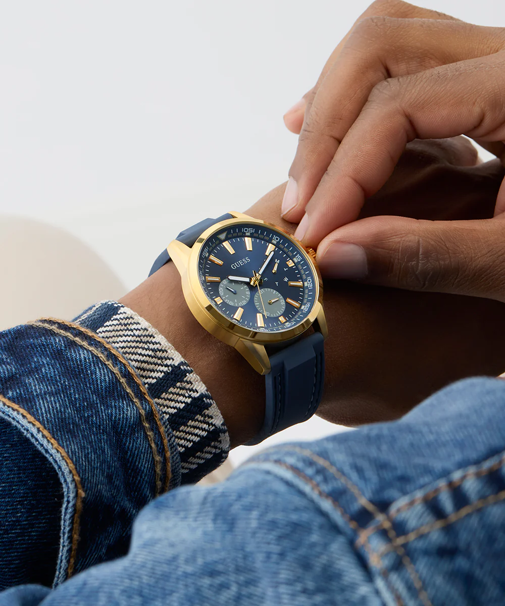 GUESS Mens Blue Gold Tone Multi-function Watch - Image 6