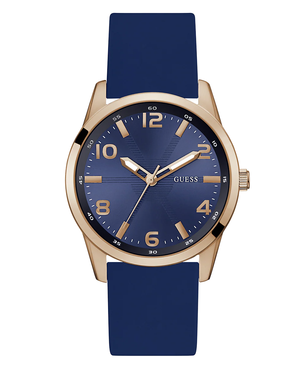 GUESS Mens Blue Rose Gold Tone Analog Watch - Image 4
