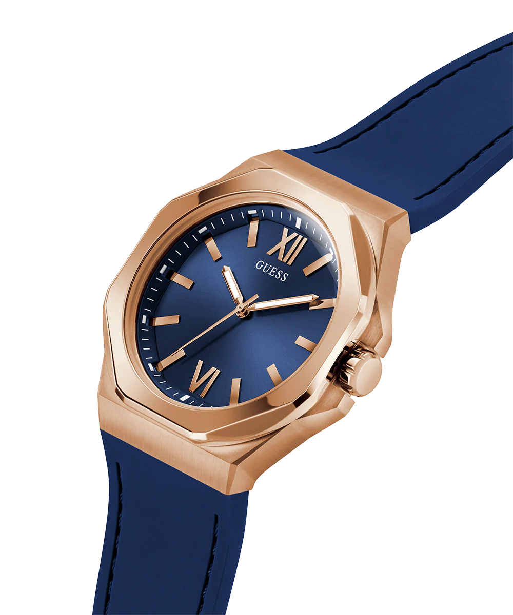 GUESS Mens Blue Rose Gold Tone Analog Watch - Image 3