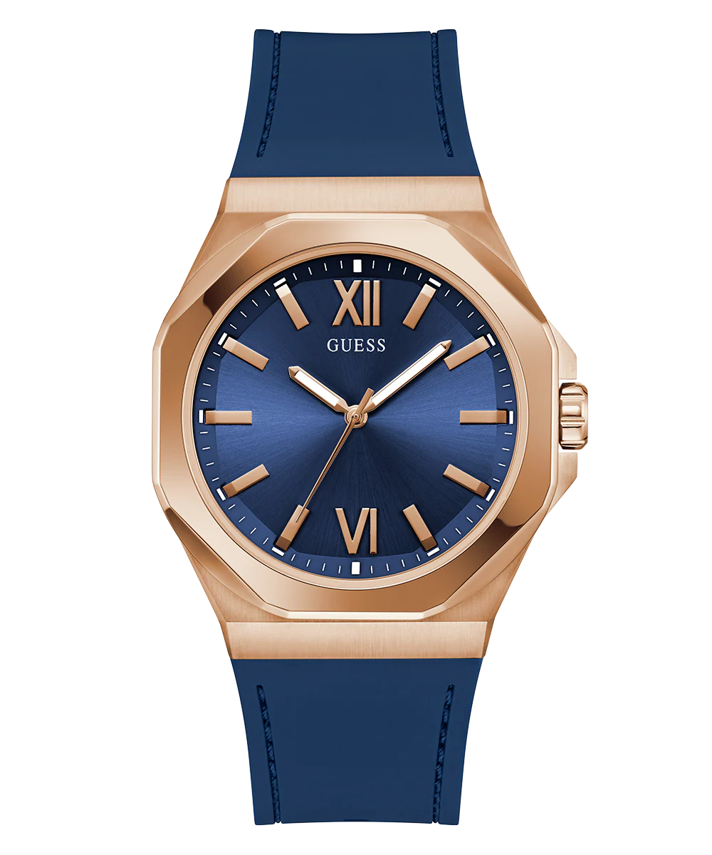 GUESS Mens Blue Rose Gold Tone Analog Watch - Image 5