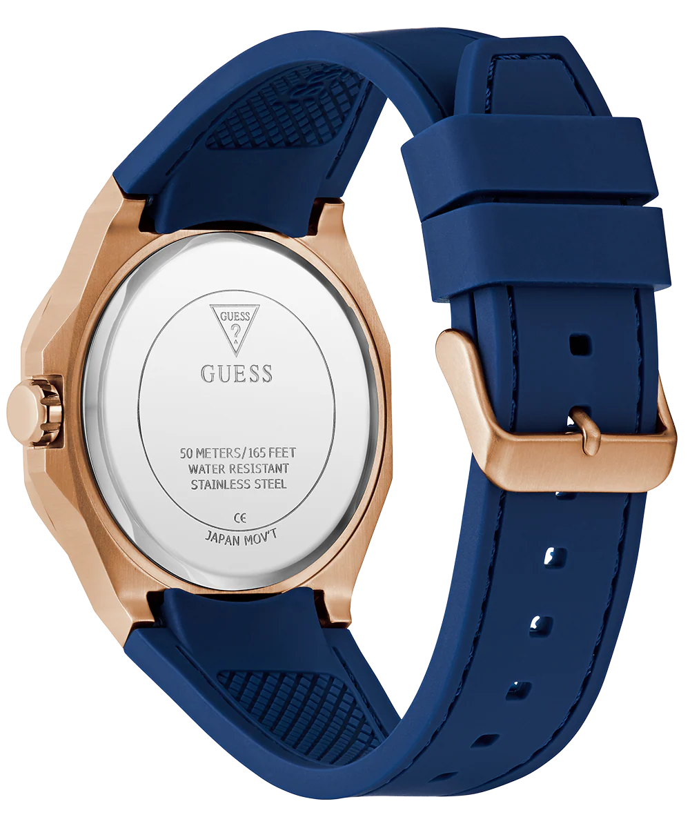 GUESS Mens Blue Rose Gold Tone Analog Watch - Image 7