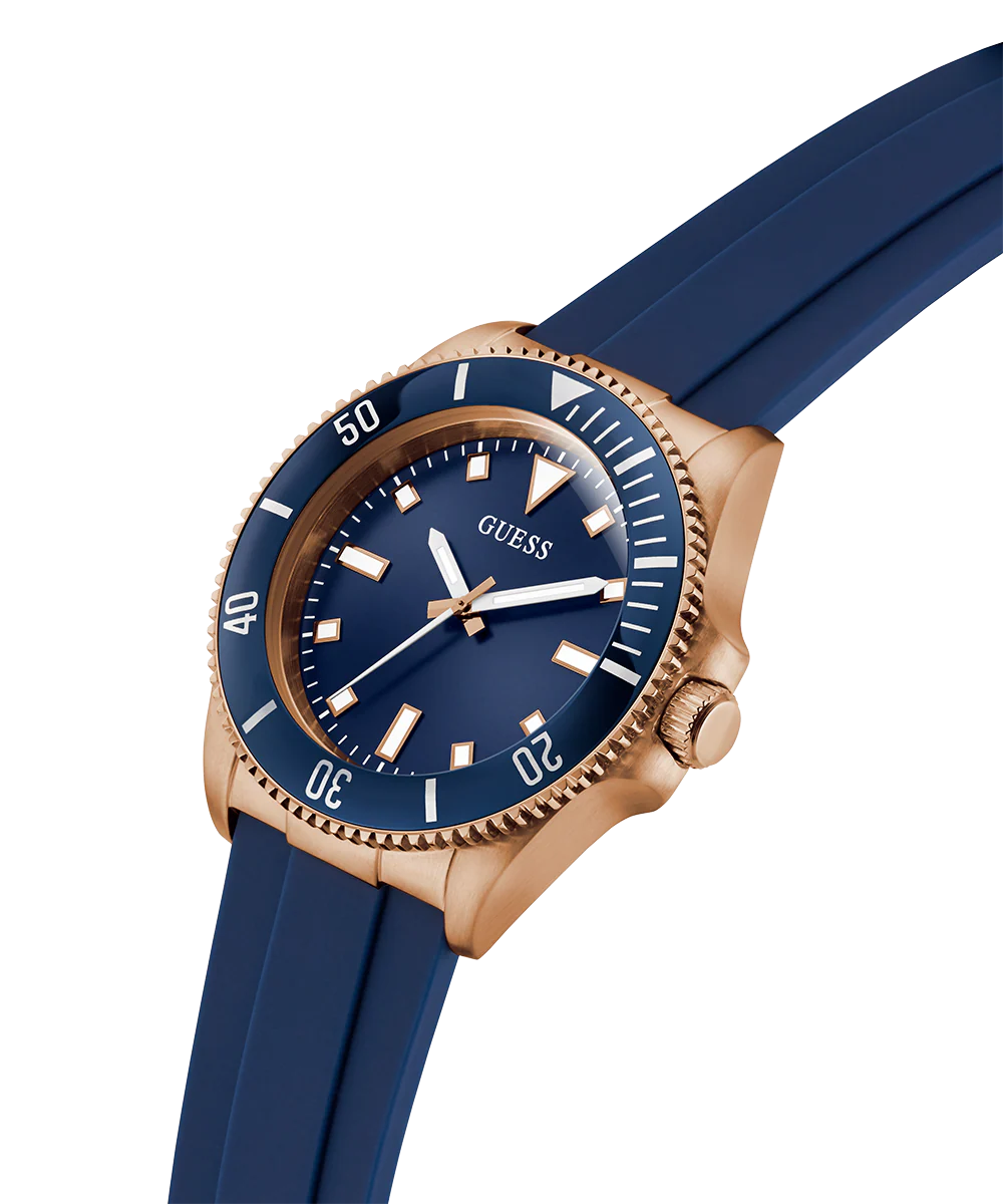 GUESS Mens Blue Rose Gold Tone Analog Watch - Image 3